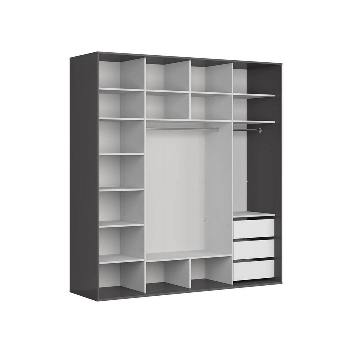 Dressing FLEX, gri grafit/negru lucios, PAL, cu 2 usi, 220x66x240 cm