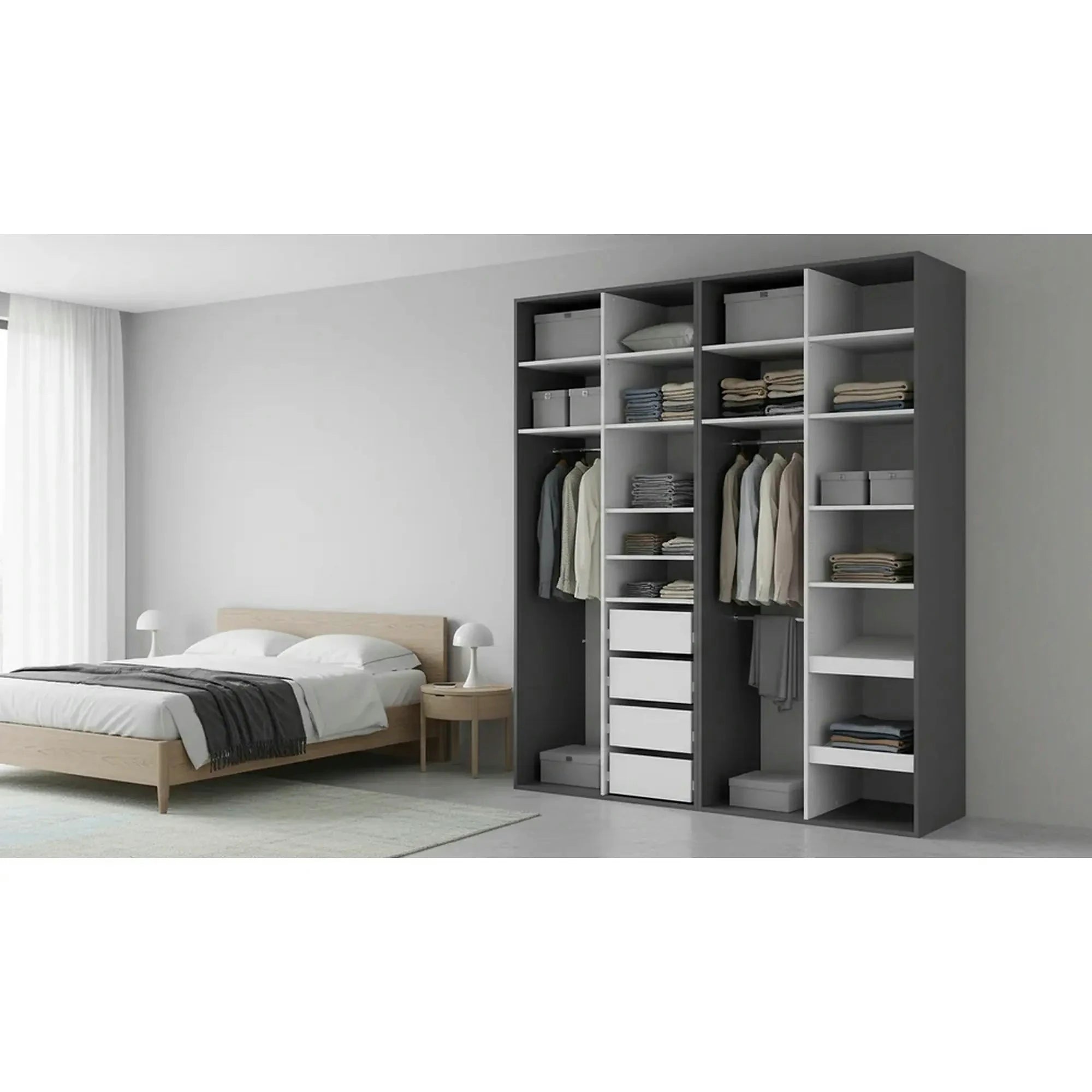 Dressing FLEX, gri grafit, PAL, cu 4 usi, 200x66x240 cm