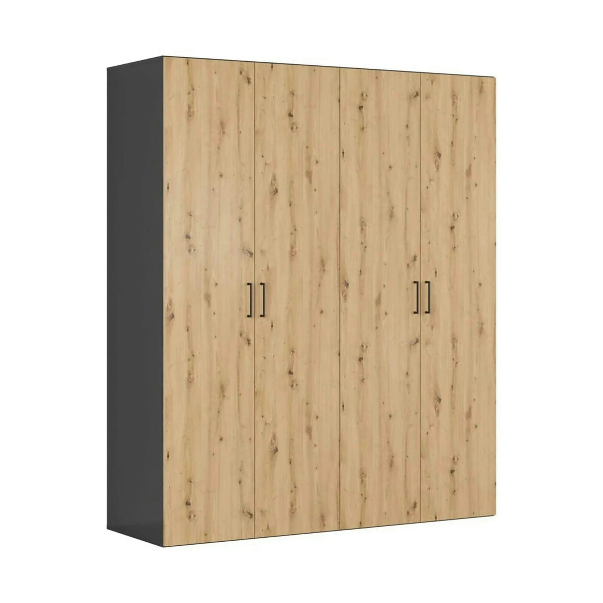 Dressing FLEX, gri grafit/stejar artisan, PAL, cu 4 usi, 200x66x240 cm