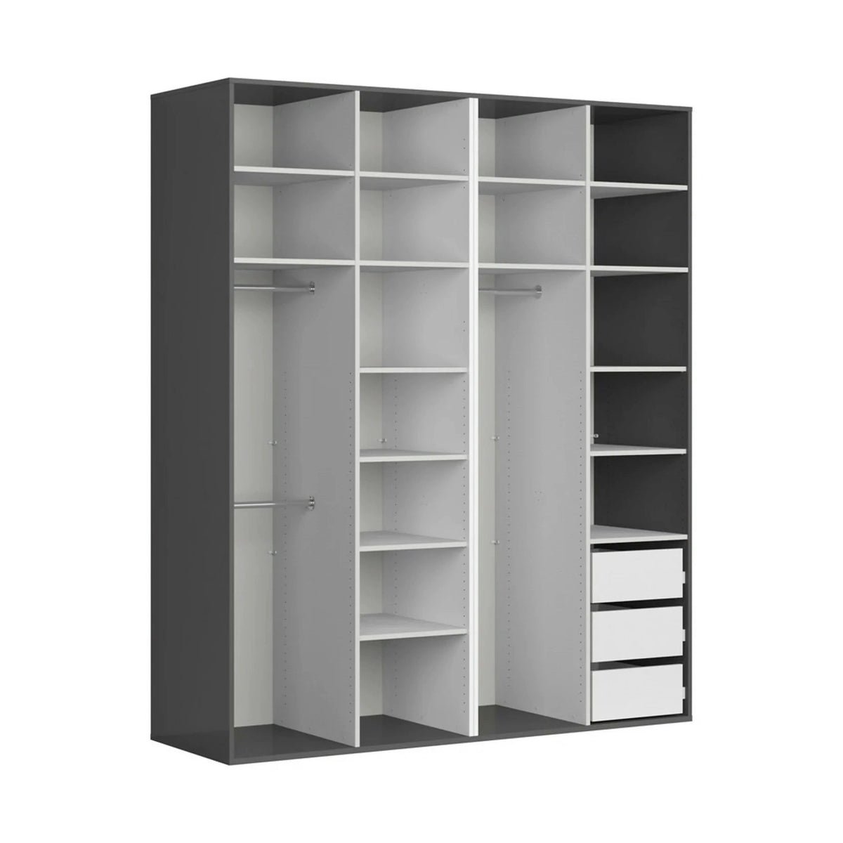 Dressing FLEX, gri grafit/stejar artisan, PAL, cu 4 usi, 200x66x240 cm