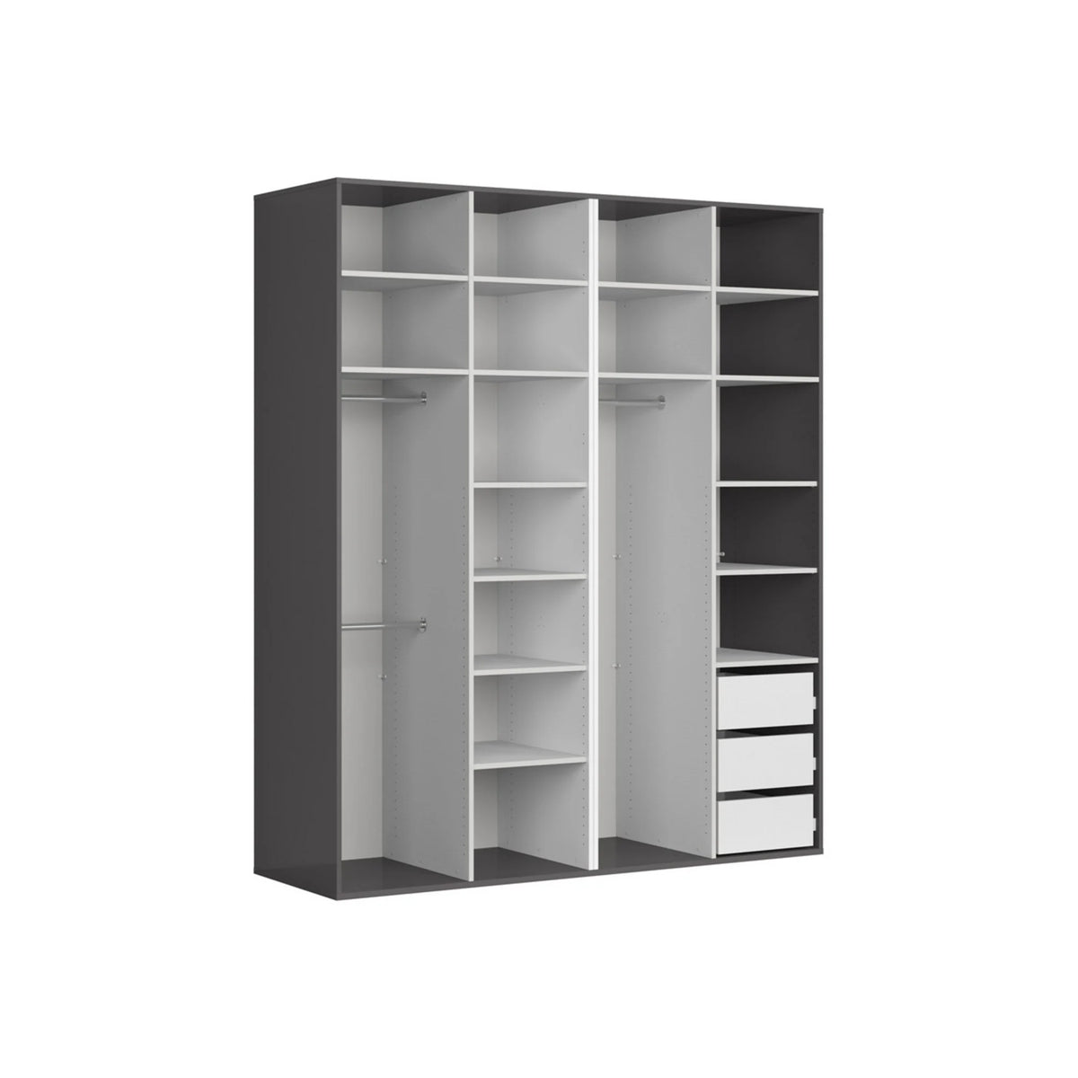 Dressing FLEX, gri grafit/stejar artisan, PAL, cu 4 usi, 200x66x240 cm