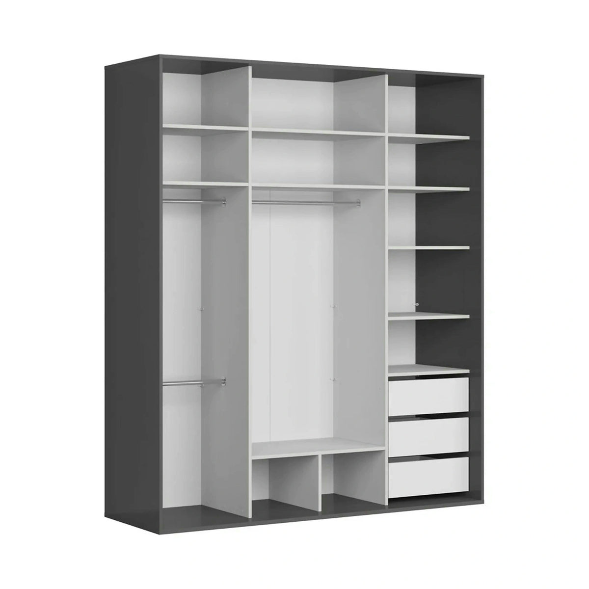 Dressing FLEX, gri grafit/stejar, PAL, cu 2 usi, 200x66x240 cm