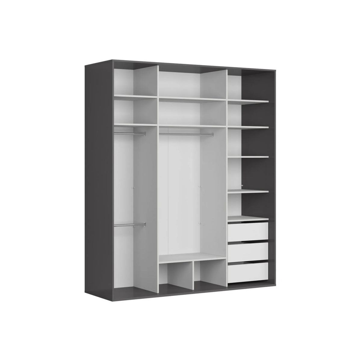 Dressing FLEX, gri grafit/stejar, PAL, cu 2 usi, 200x66x240 cm