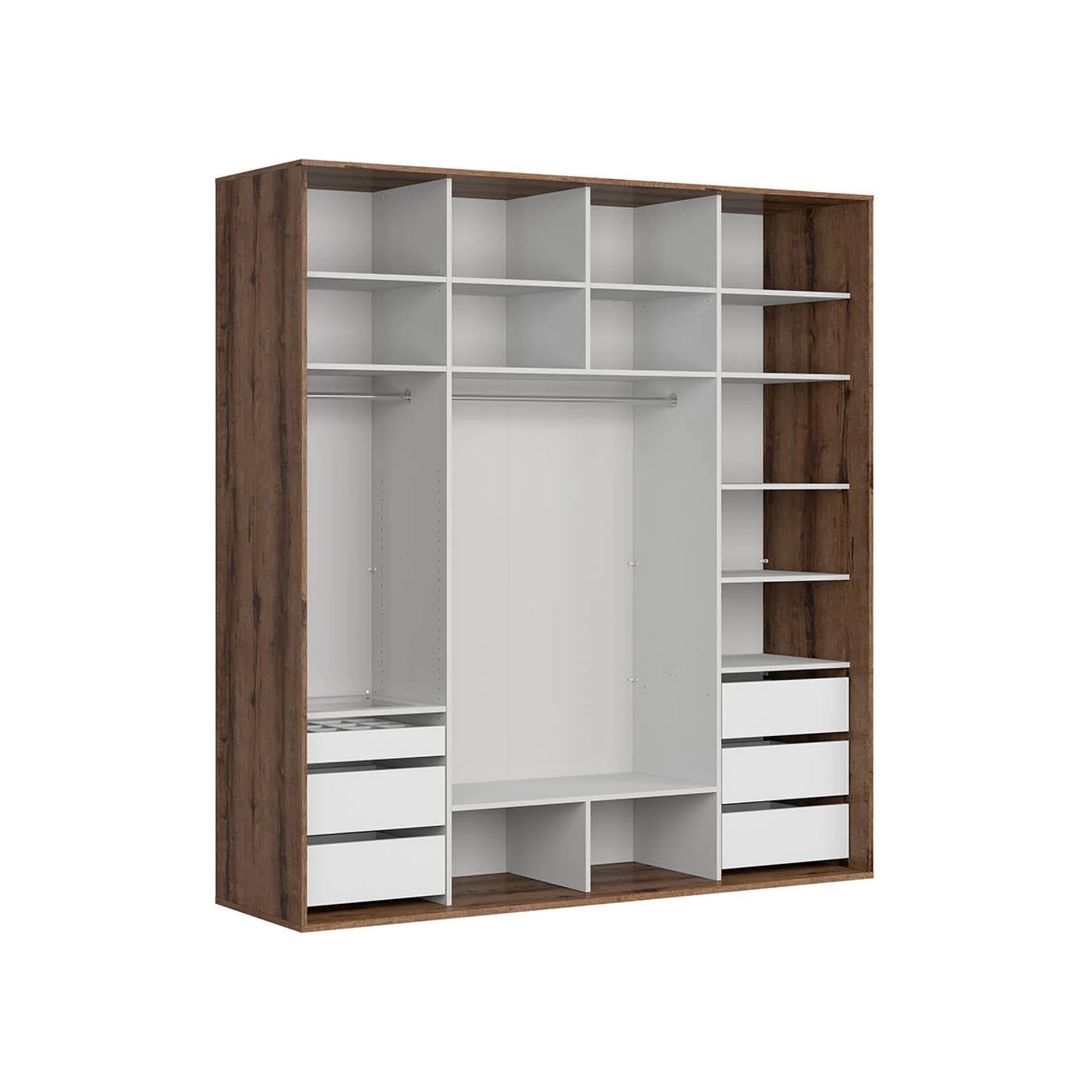 Dressing FLEX, stejar inchis/negru lucios, PAL, cu 2 usi glisante, 220x66x240 cm