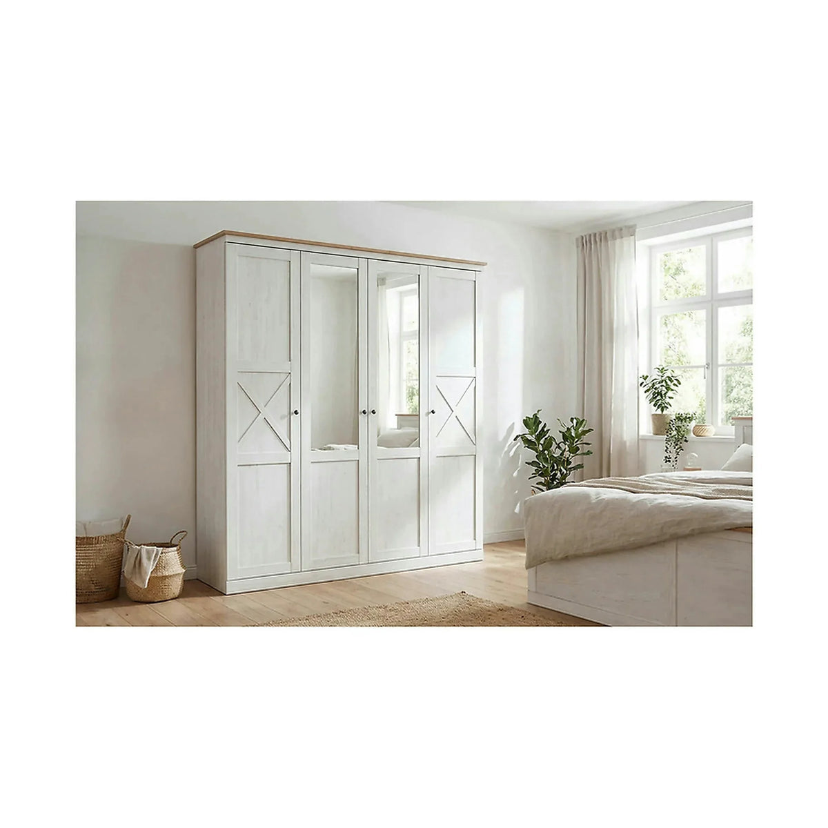 Dressing FRIJA, alb/stejar artisan, PAL melaminat, cu 4 usi, 203x58x220 cm
