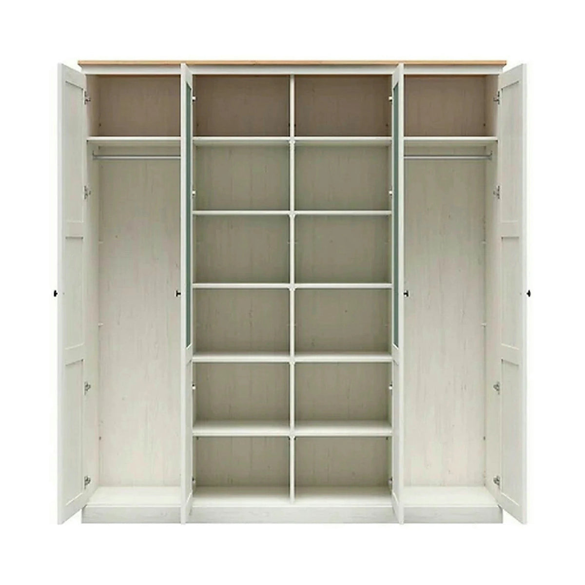 Dressing FRIJA, alb/stejar artisan, PAL melaminat, cu 4 usi, 203x58x220 cm
