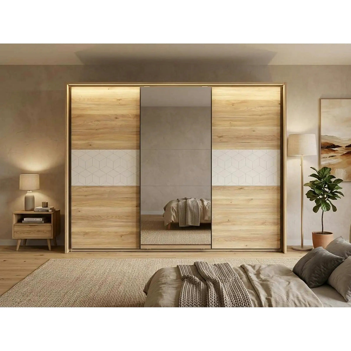 Dressing GLAMOUR, stejar/casmir, PAL, cu 3 usi, 270x61x211 cm