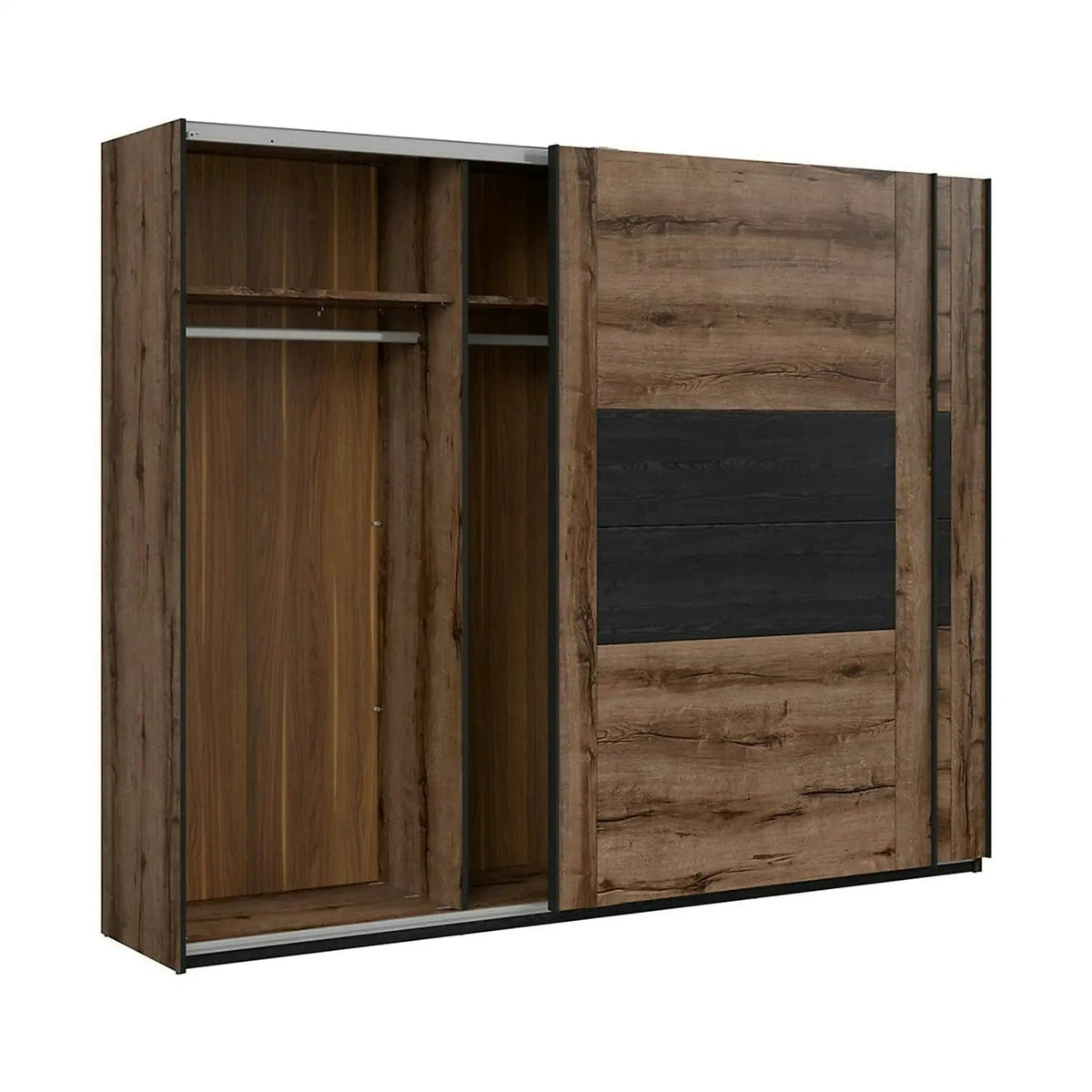 Dressing KASSEL, nuc/negru, PAL melaminat, cu 2 usi, 270x61x219 cm