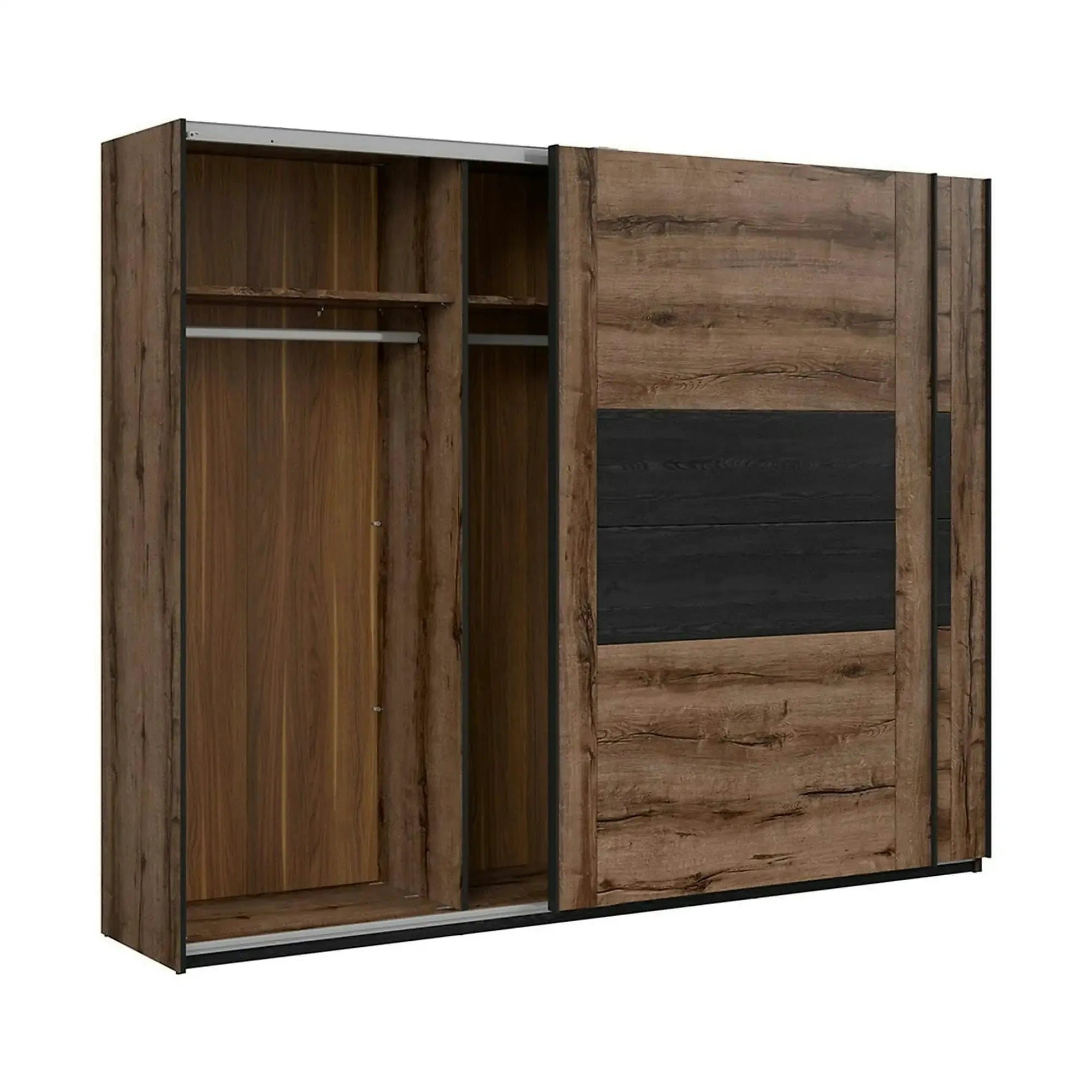 Dressing KASSEL, nuc/negru, PAL melaminat, cu 2 usi, 270x61x219 cm