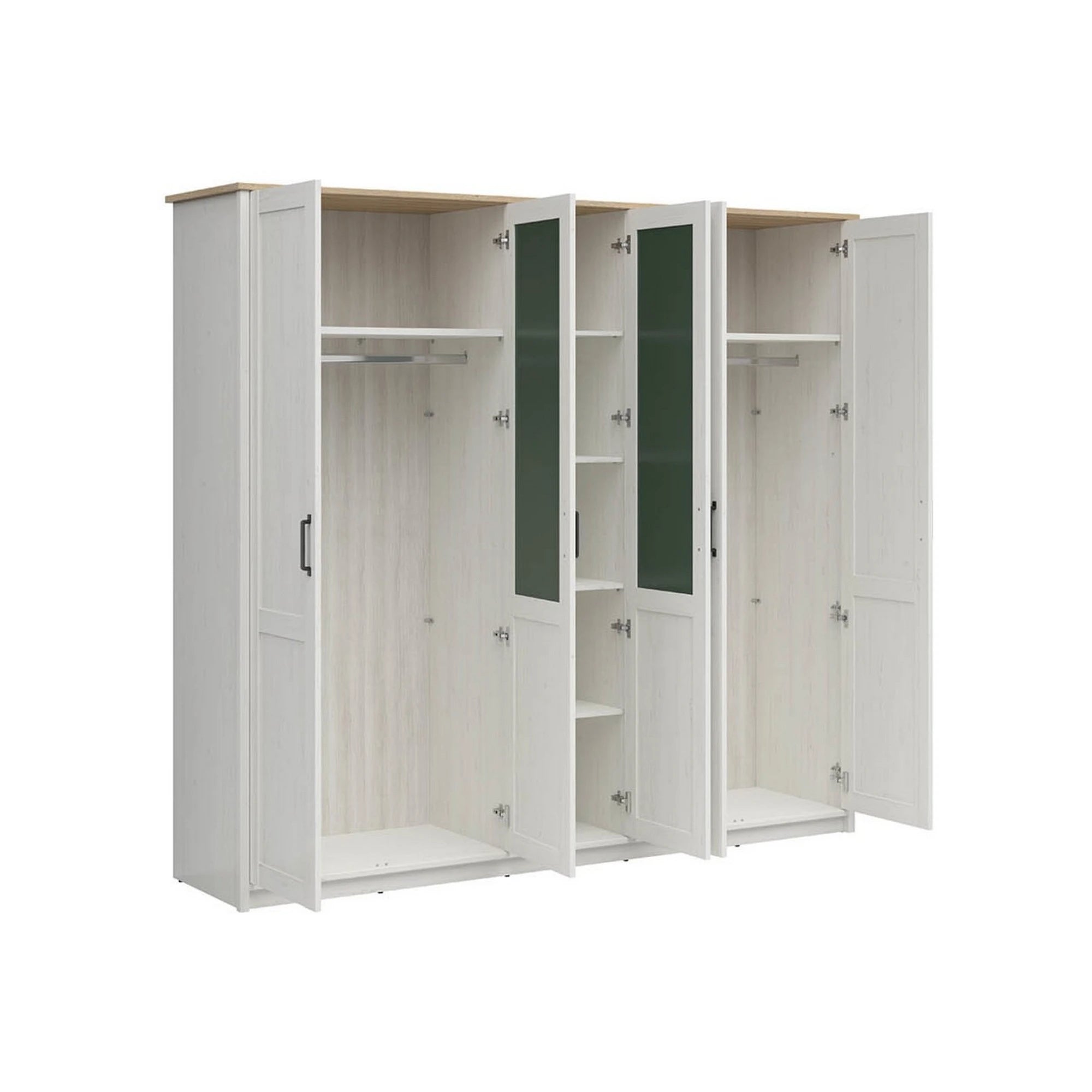 Dressing LOKSA, pin alb/stejar grandson, PAL laminat, cu 5 usi, 241x58x220 cm