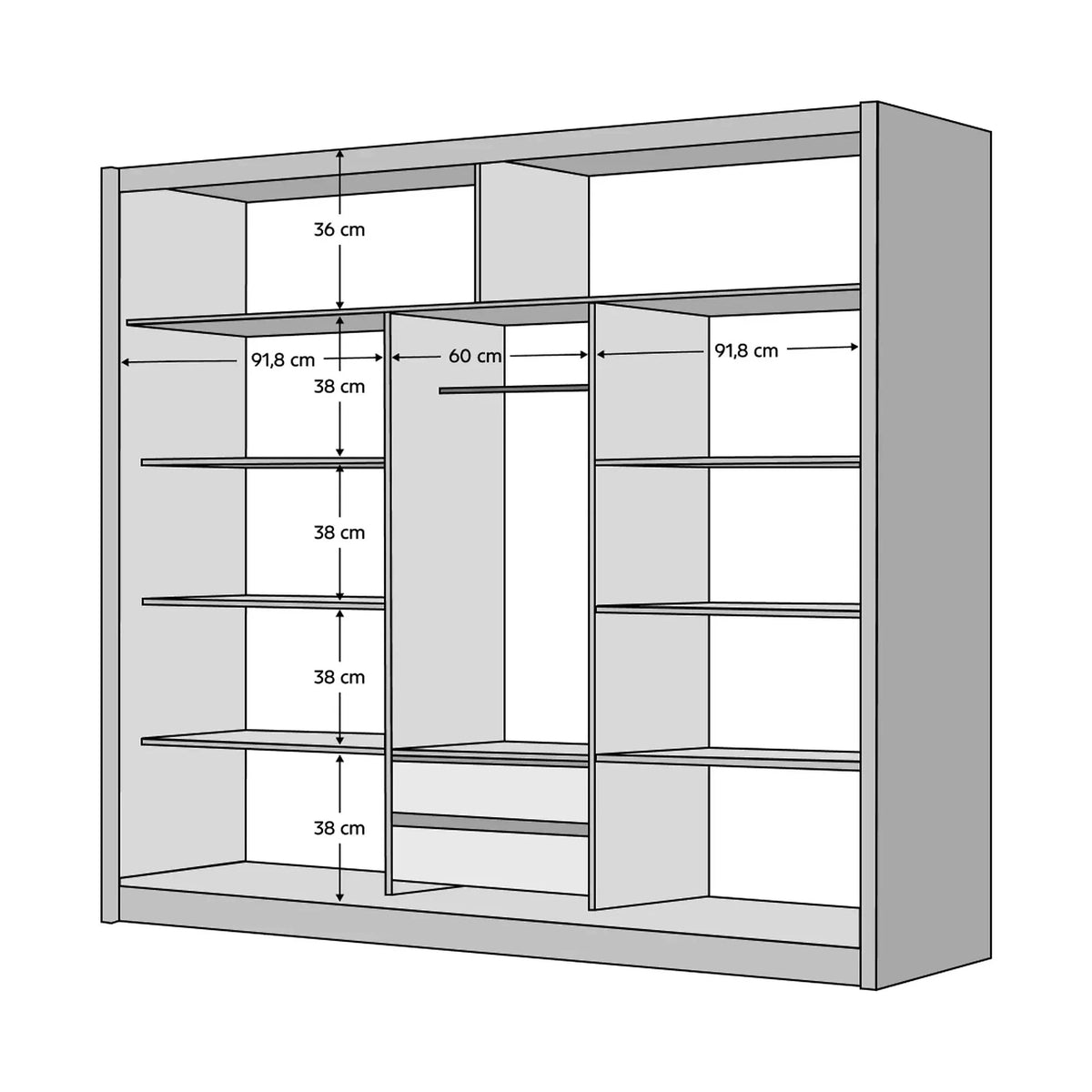 Dressing MERINA 250, stejar sonoma/gri, DTD laminat, cu 3 usi, 250x60x215 cm