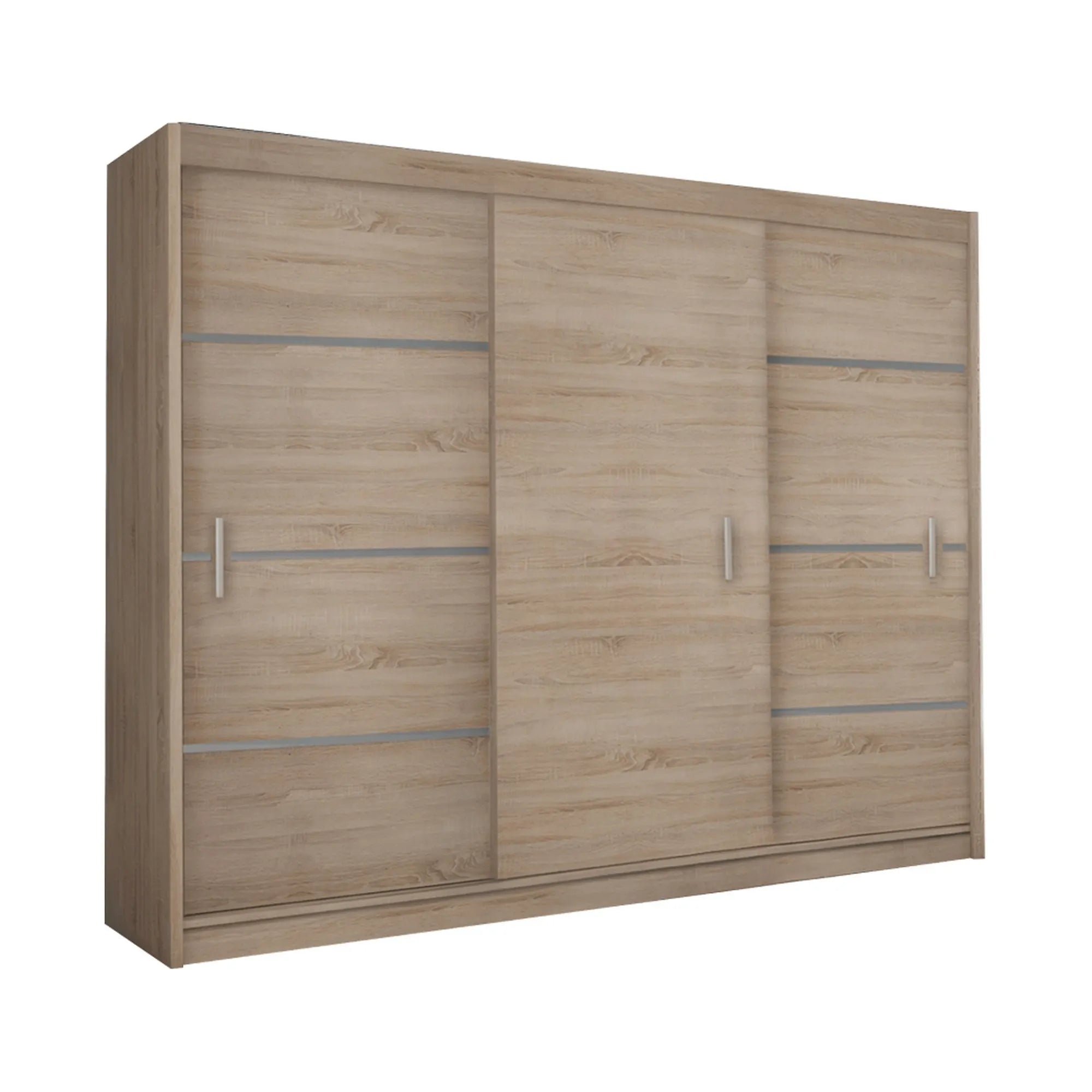 Dressing MERINA 250, stejar sonoma/gri, DTD laminat, cu 3 usi, 250x60x215 cm