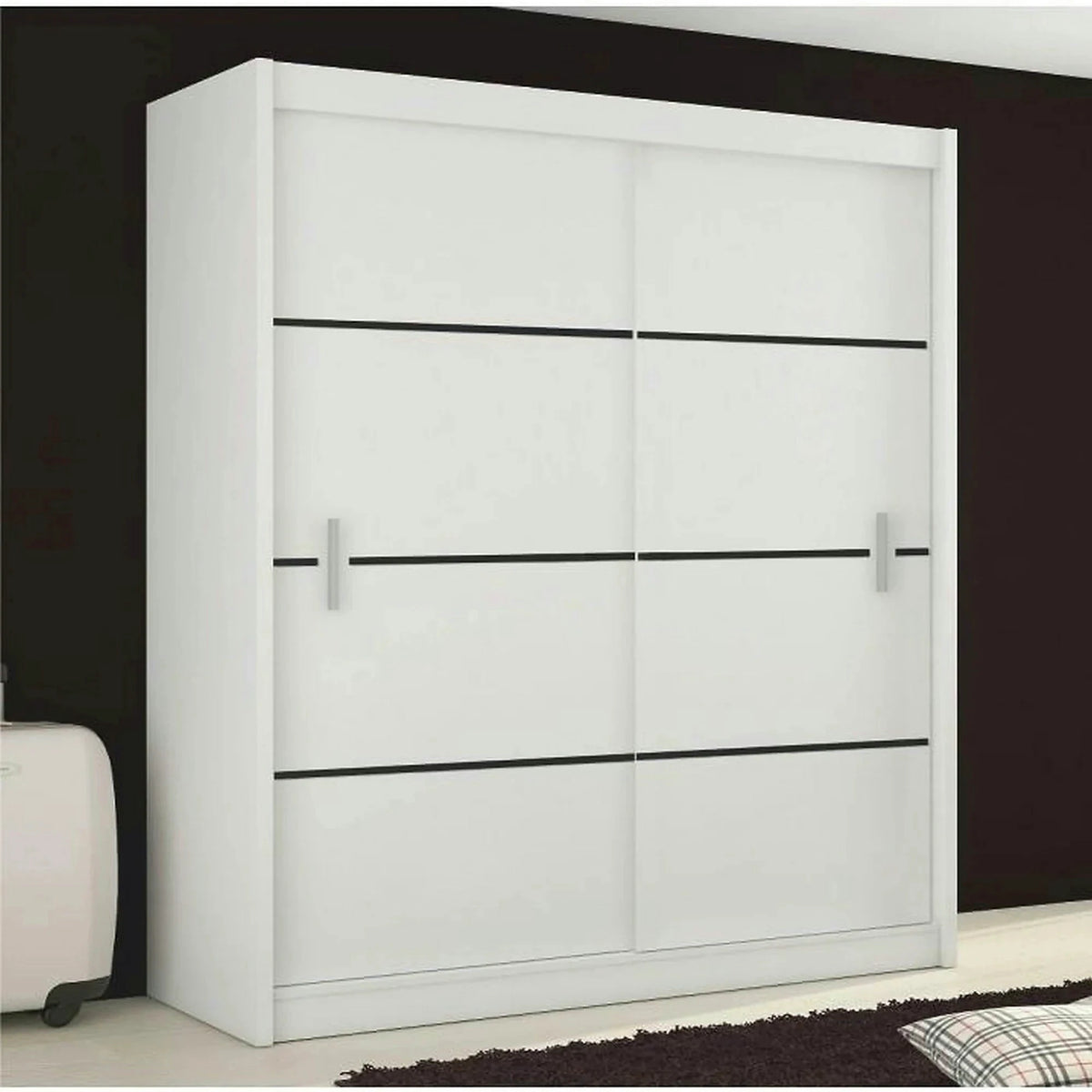 Dressing MERINA, alb/negru, PAL melaminat, cu 2 usi, 203x60x215 cm