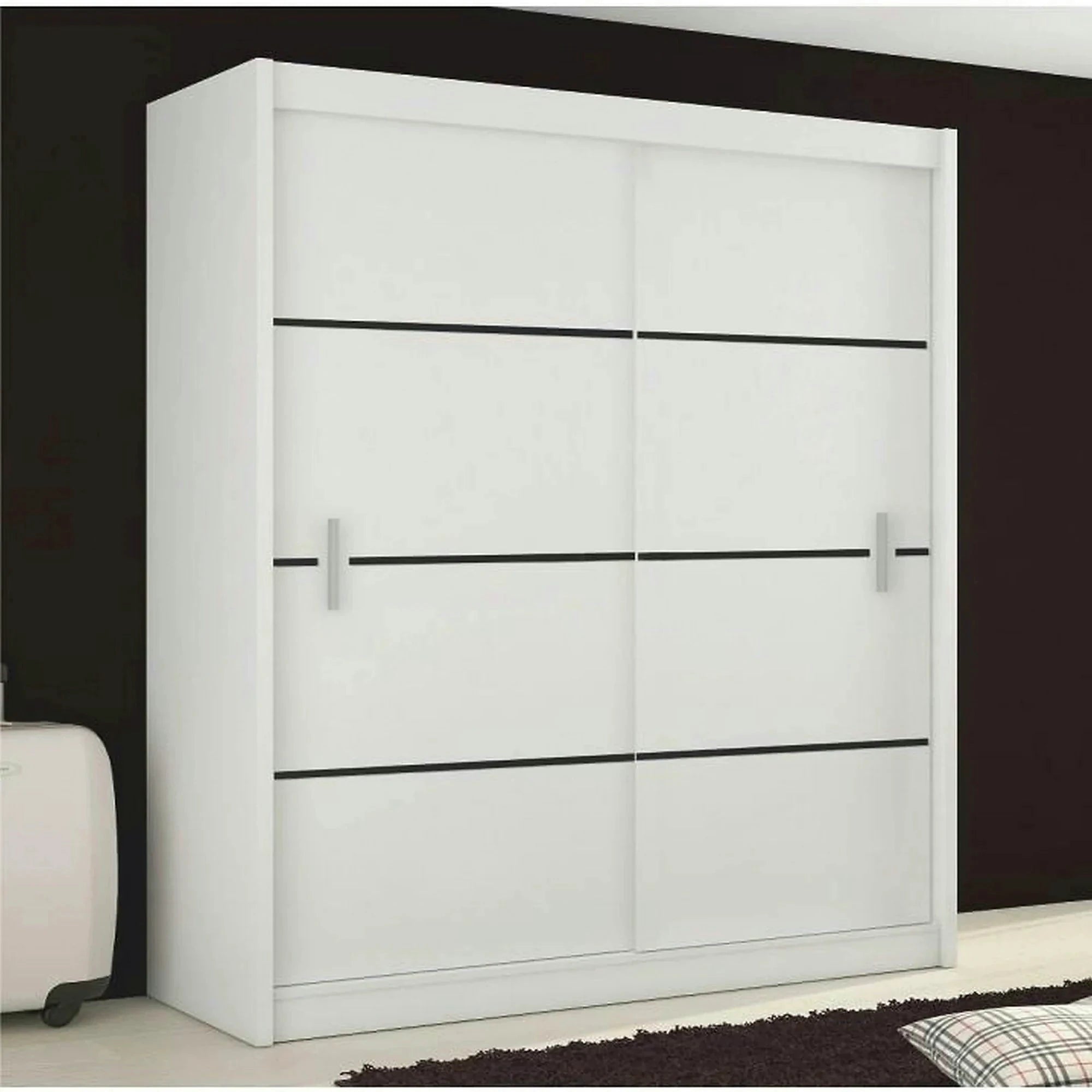 Dressing MERINA, alb/negru, PAL melaminat, cu 2 usi, 203x60x215 cm