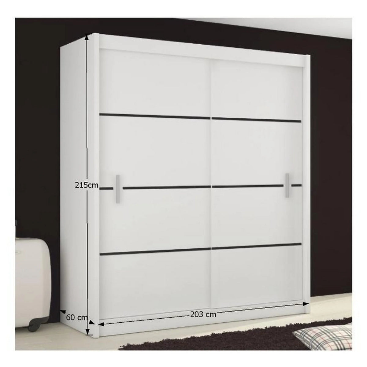 Dressing MERINA, alb/negru, PAL melaminat, cu 2 usi, 203x60x215 cm