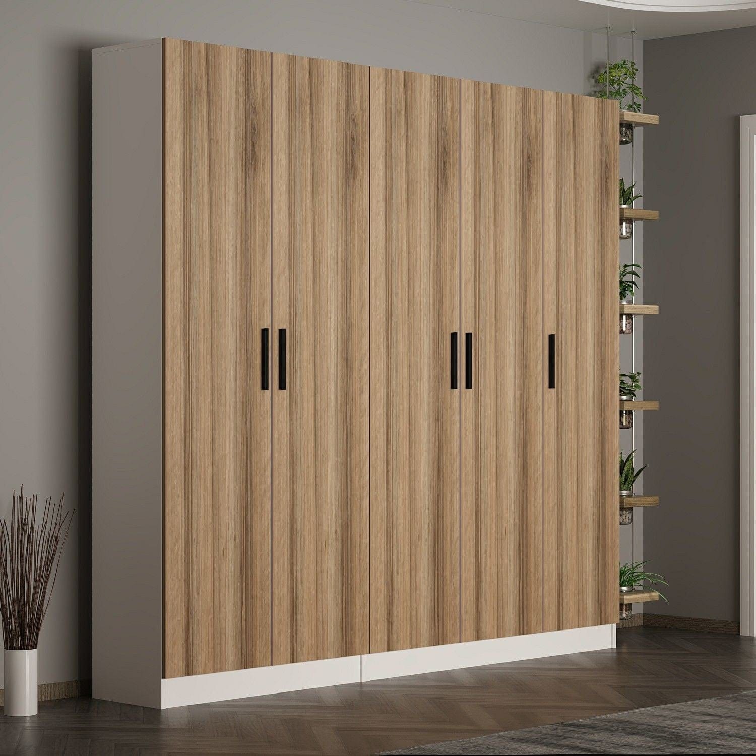 Dressing NOAH 8223, stejar/alb, PAL melaminat, cu 5 usi, 225x35x210 cm