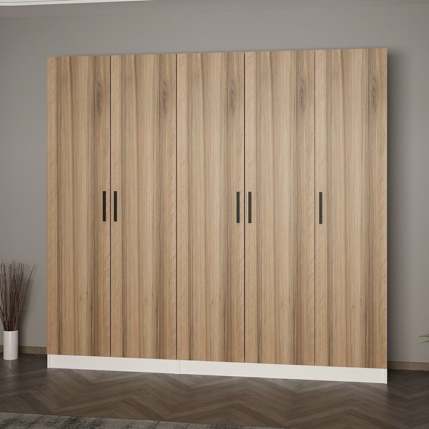 Dressing NOAH 8223, stejar/alb, PAL melaminat, cu 5 usi, 225x35x210 cm