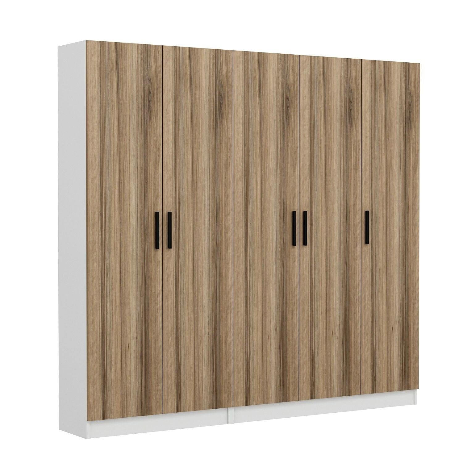 Dressing NOAH 8223, stejar/alb, PAL melaminat, cu 5 usi, 225x35x210 cm