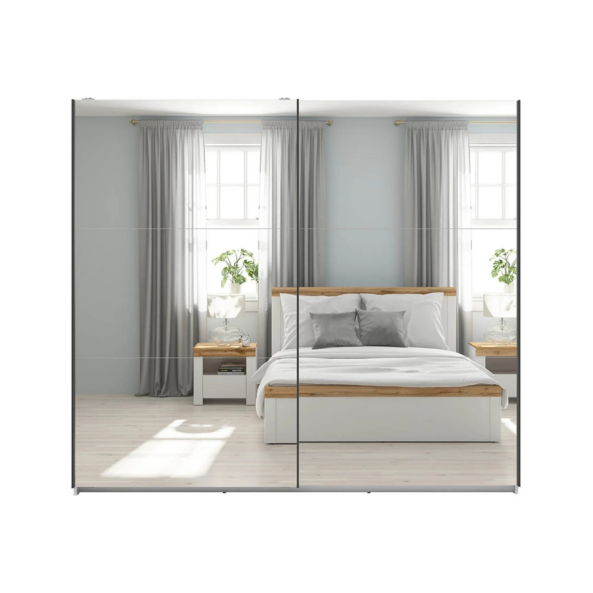 Dressing TETRIX, alb lucios, PAL, cu 2 usi si oglinzi, 220x60x196 cm