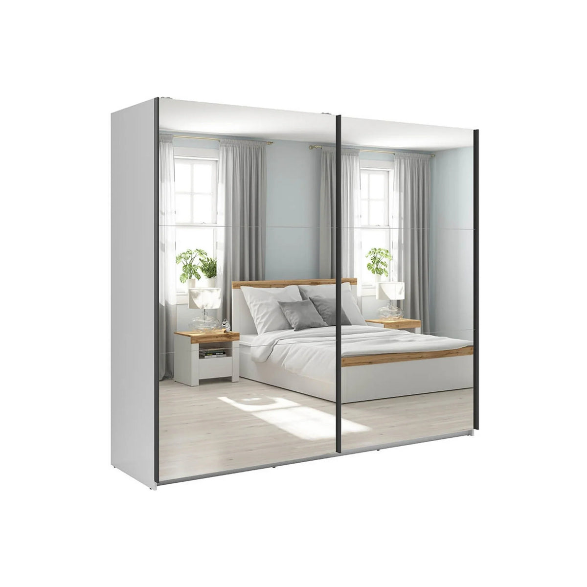 Dressing TETRIX, alb lucios, PAL, cu 2 usi si oglinzi, 220x60x196 cm