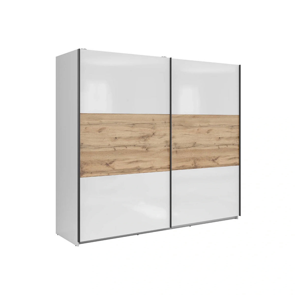 Dressing TETRIX, alb lucios/stejar wotan, PAL, cu 2 usi, 220x60x196 cm