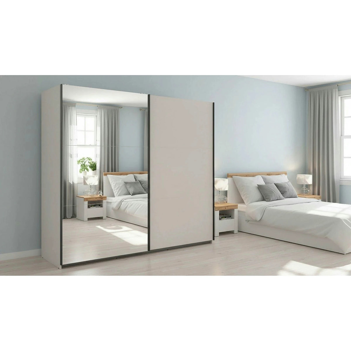 Dressing TETRIX, casmir, PAL, cu 2 usi si oglinda, 220x60x196 cm