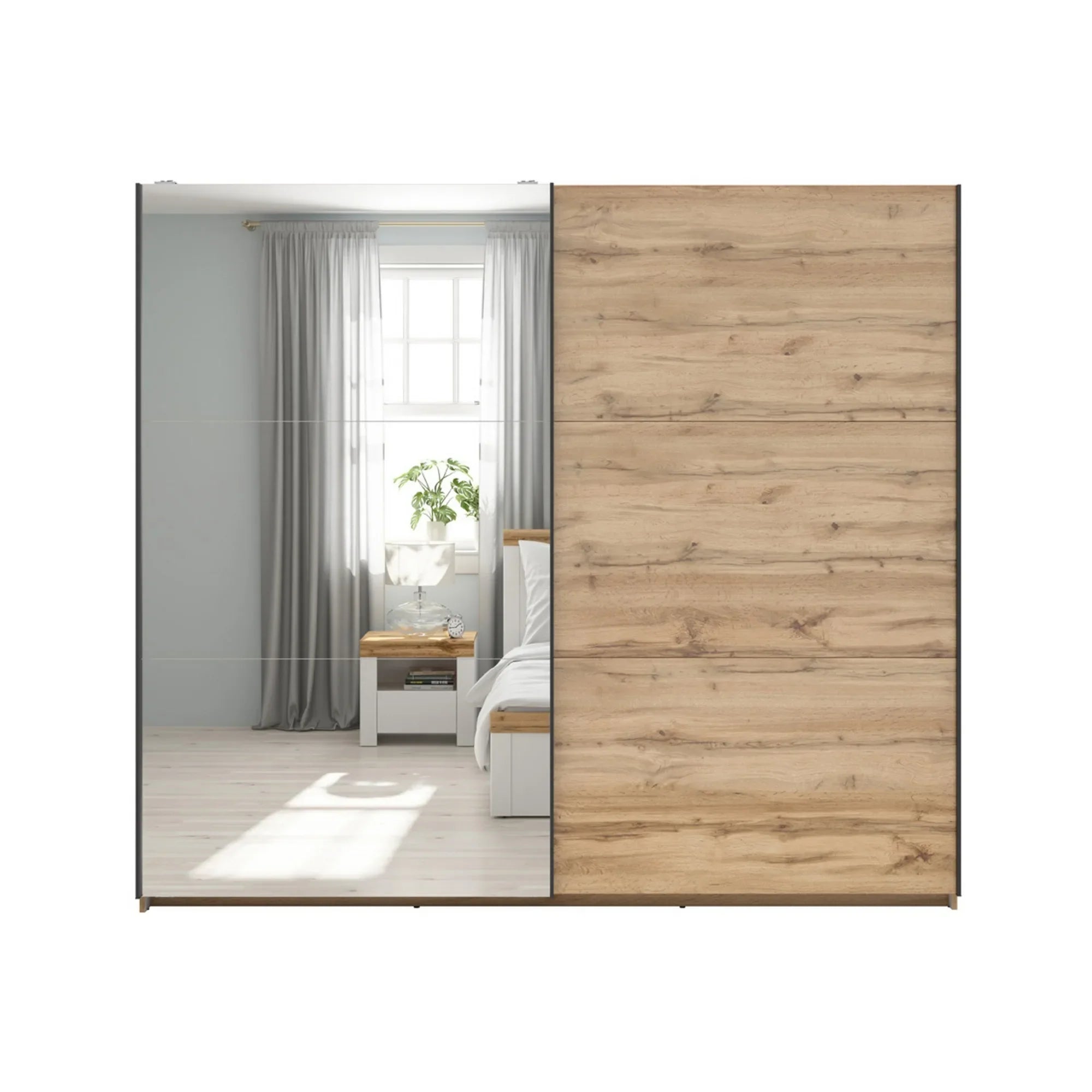 Dressing TETRIX, stejar wotan, PAL, cu 2 usi si oglinda, 220x60x196 cm