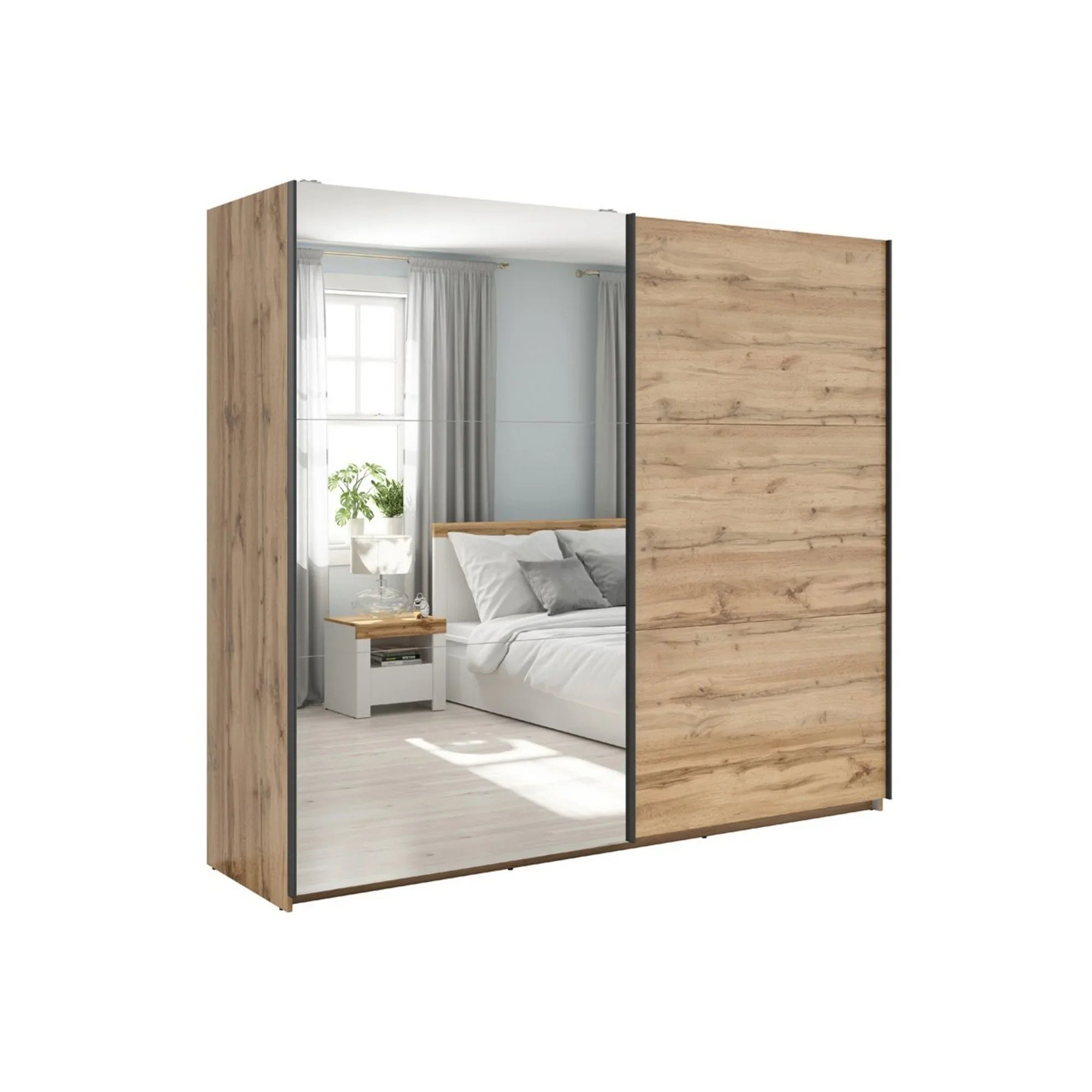 Dressing TETRIX, stejar wotan, PAL, cu 2 usi si oglinda, 220x60x196 cm