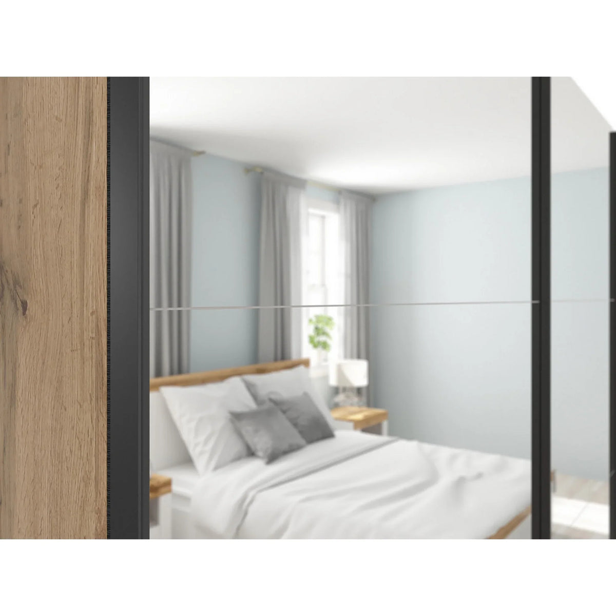 Dressing TETRIX, stejar wotan, PAL, cu 2 usi si oglinzi, 220x60x196 cm