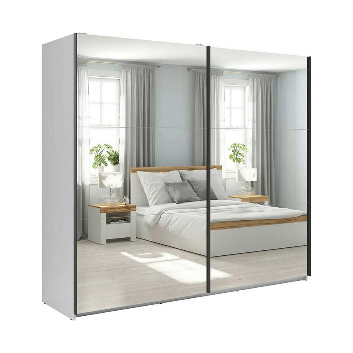 Dulap 2 usi cu oglinda TETRIX, alb lucios, PAL, 220x60x196 cm