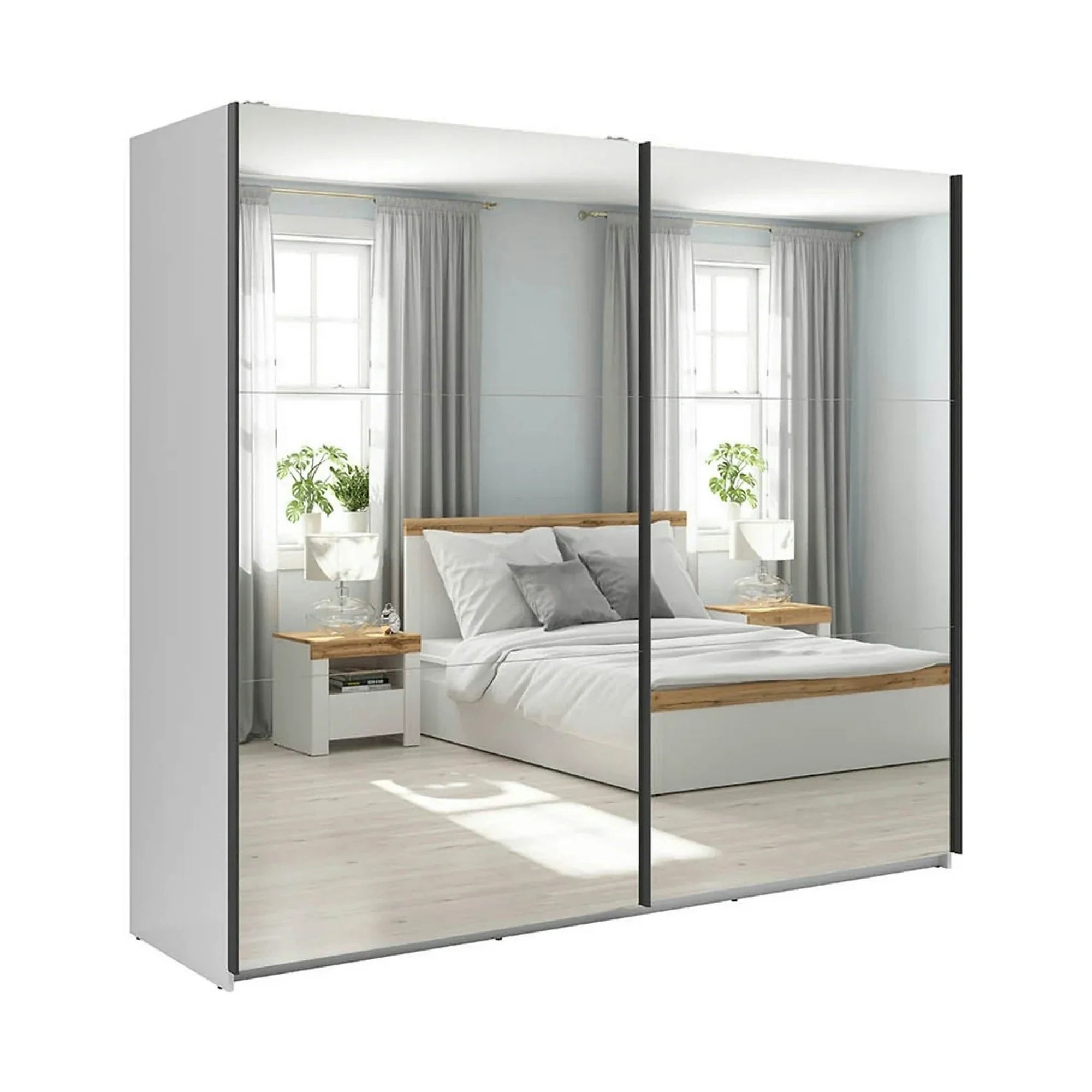 Dulap 2 usi cu oglinda TETRIX, alb lucios, PAL, 220x60x196 cm