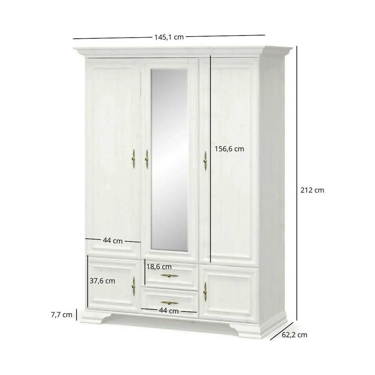 Dulap 5 usi IRYS, pin alb anderson, PAL laminat, 145x62x212 cm