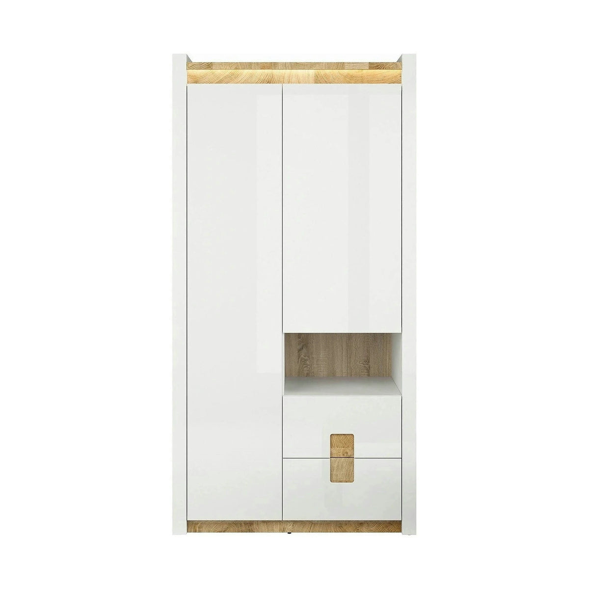 Dulap ALAMEDA, alb/stejar, PAL, cu 2 usi si 4 sertare, 102x60x201 cm