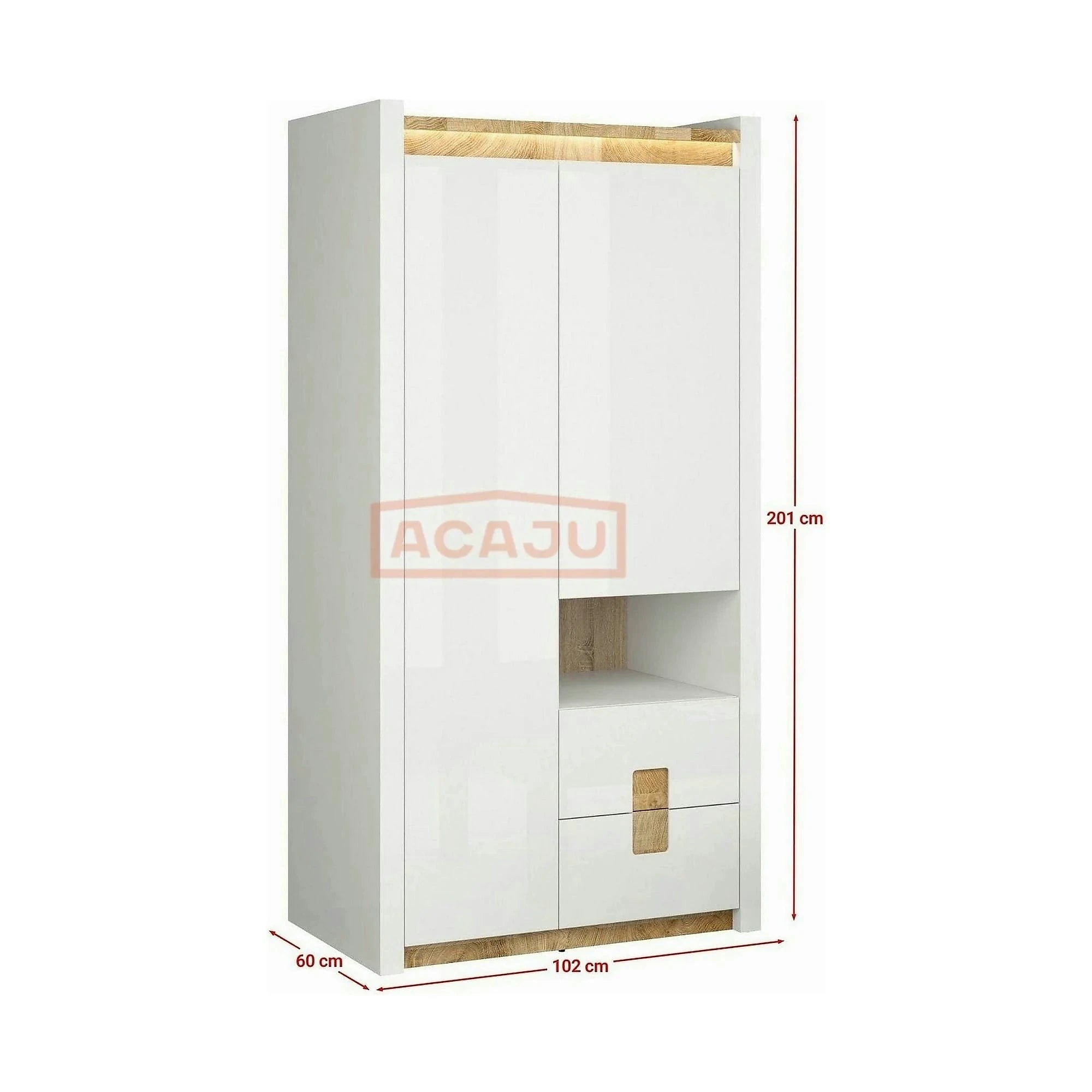 Dulap ALAMEDA, alb/stejar, PAL, cu 2 usi si 4 sertare, 102x60x201 cm