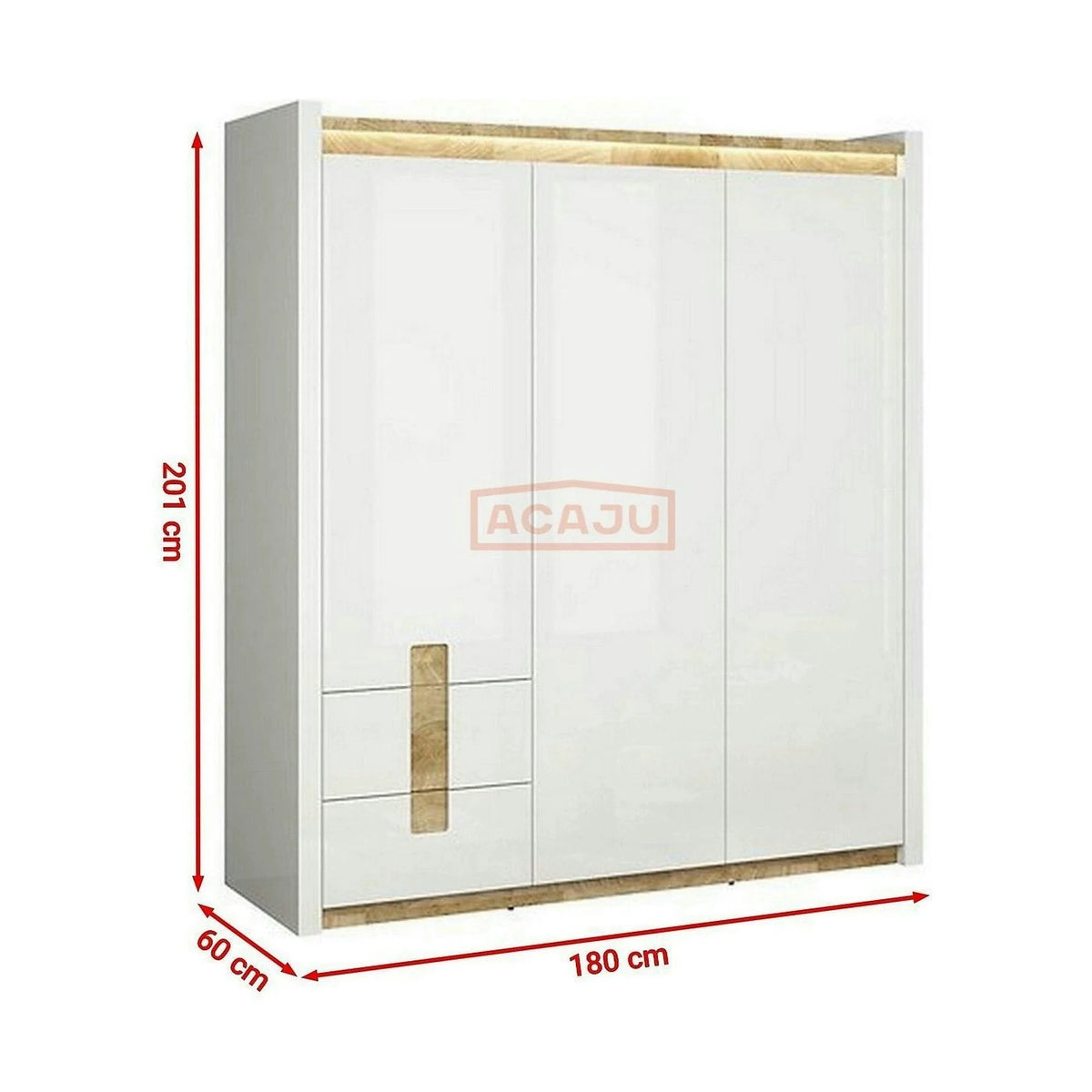 Dulap ALAMEDA, alb/stejar, PAL, cu 3 usi si 2 sertare, 180x60x202 cm