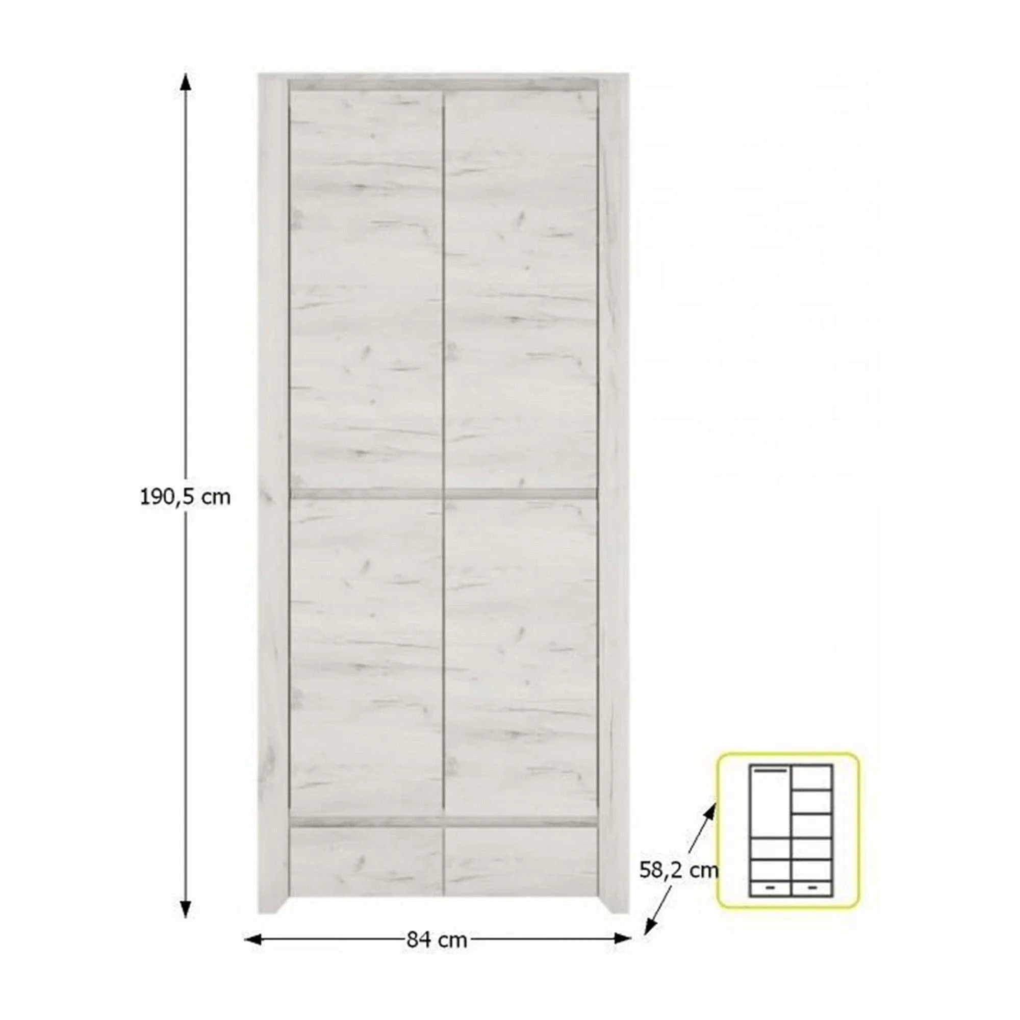 Dulap ANGEL tip 20, alb craft, PAL melaminat, cu 2 usi, 84x58x191 cm