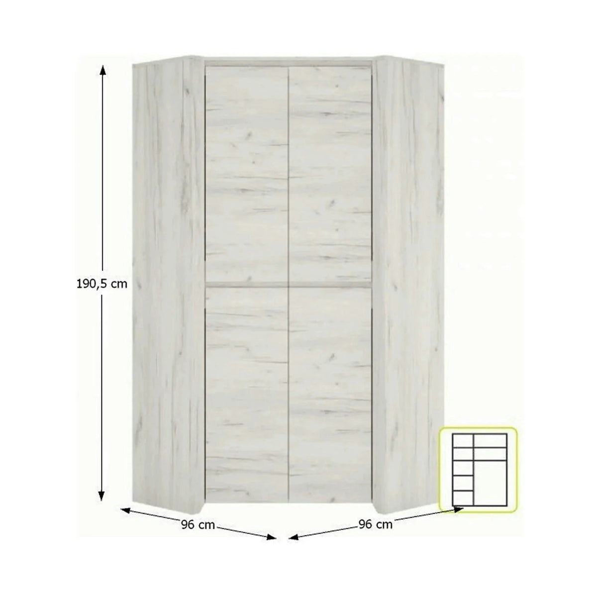 Dulap ANGEL tip 21, alb craft, PAL melaminat, cu 2 usi, 96x96x191 cm