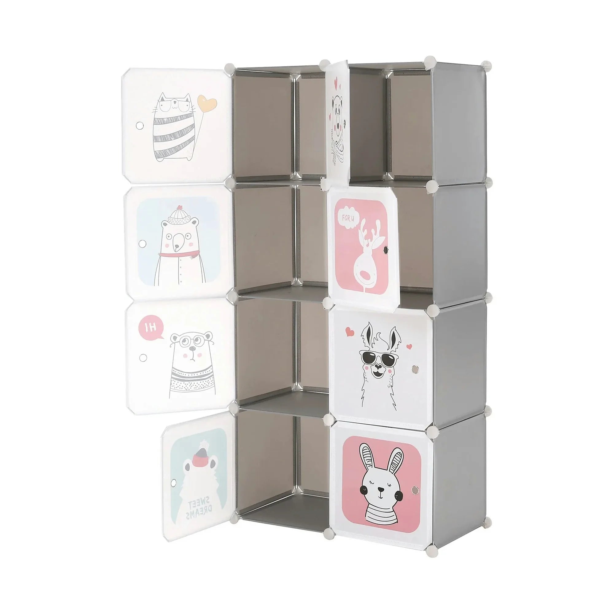 Dulap ATREY, gri, metal/plastic, cu 8 usi, 74x37x148 cm