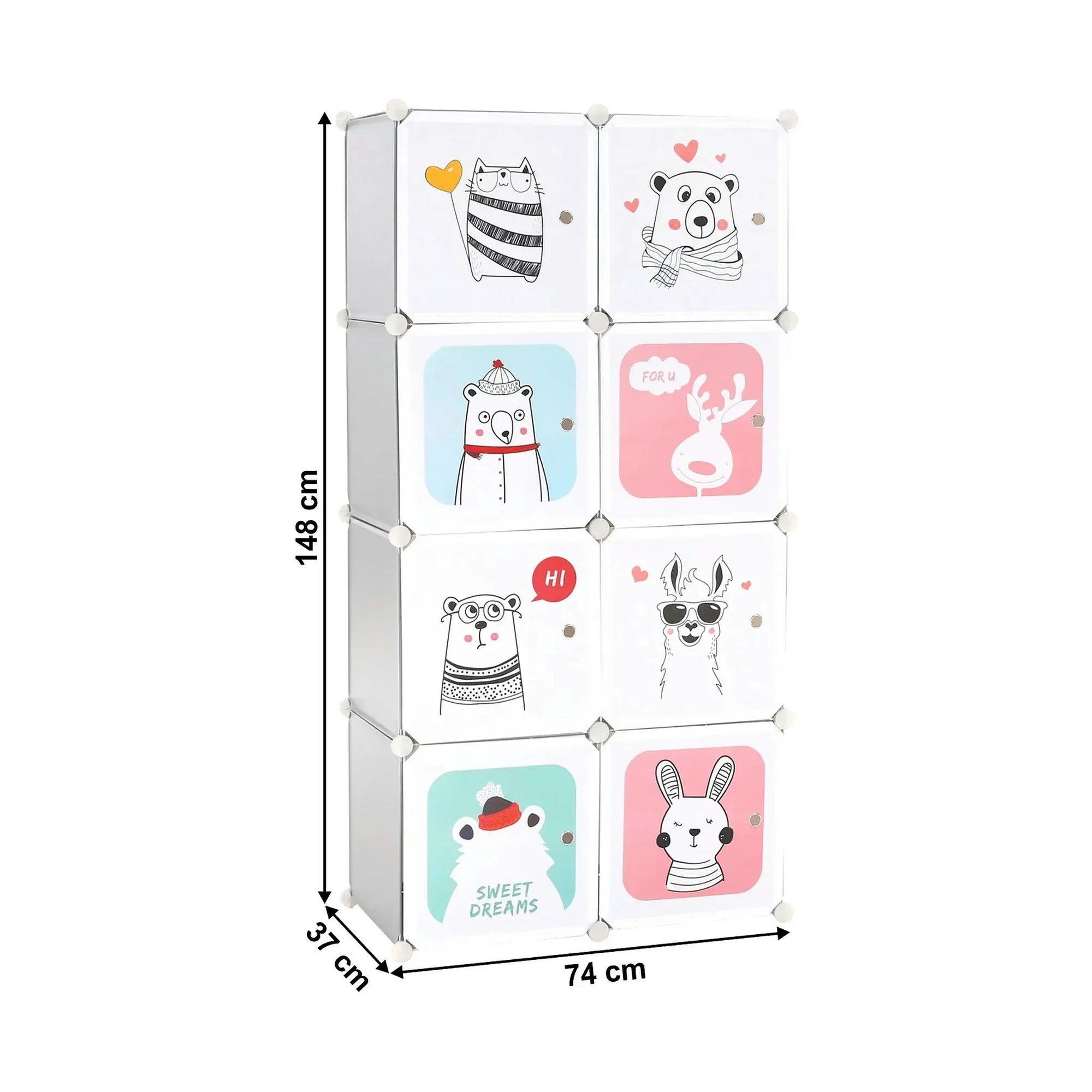 Dulap ATREY, gri, metal/plastic, cu 8 usi, 74x37x148 cm