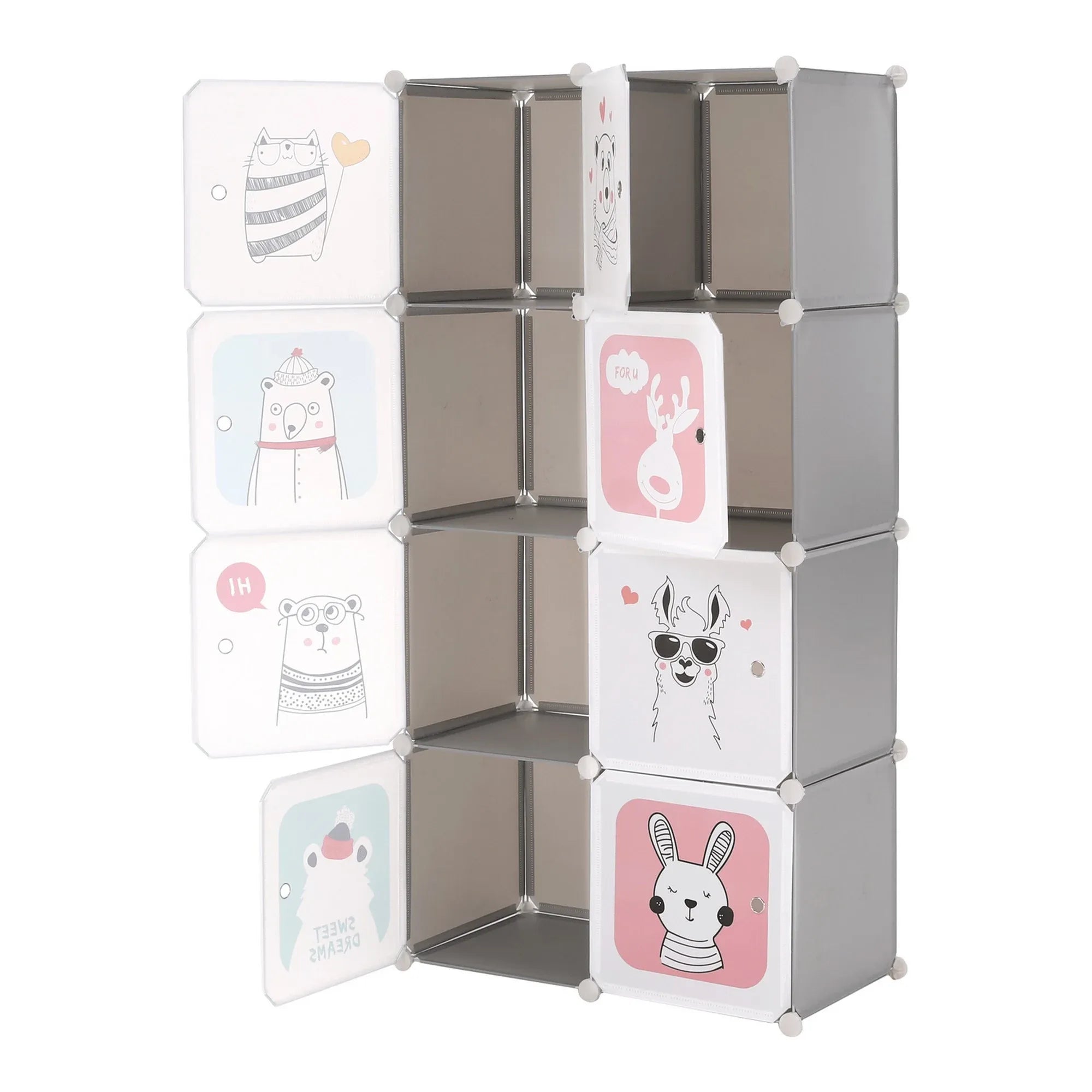 Dulap ATREY, gri, metal/plastic, cu 8 usi, 74x37x148 cm