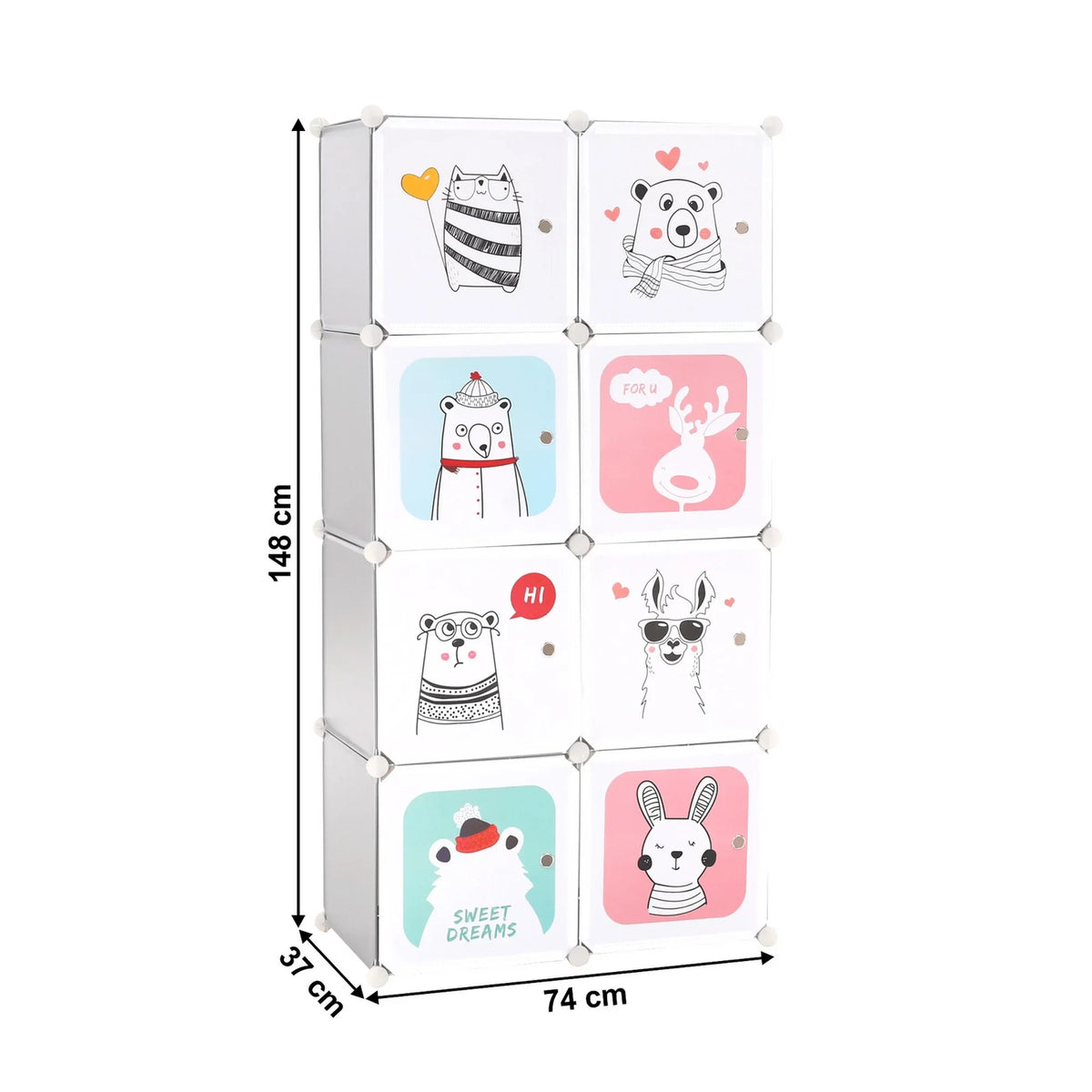 Dulap ATREY, gri, metal/plastic, cu 8 usi, 74x37x148 cm