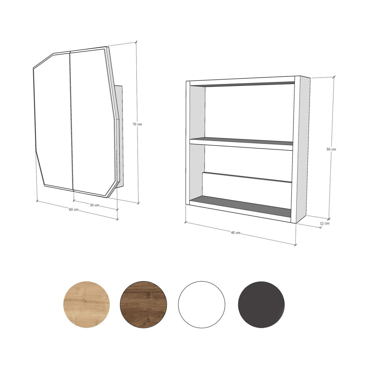 Dulap baie 552NOS1219, negru, cu 2 usi, 60x30x70 cm