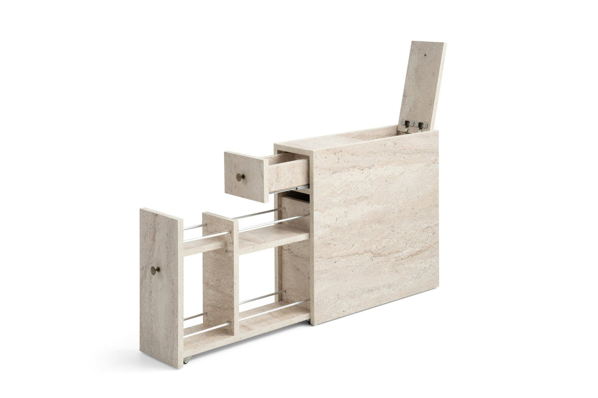 Dulap baie CALENCIA, bej cu efect de marmura, PAL melaminat, cu 2 sertare, 60x20x55 cm