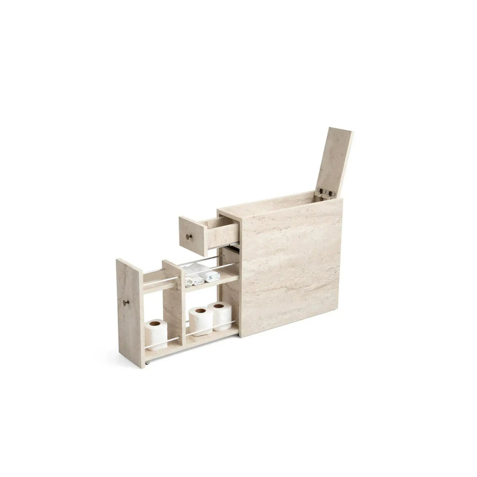Dulap baie CALENCIA, bej cu efect de marmura, PAL melaminat, cu 2 sertare, 60x20x55 cm