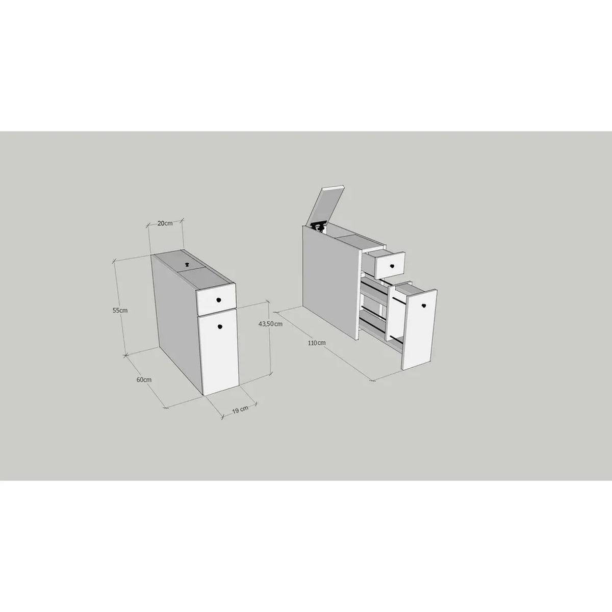 Dulap baie CALENCIA, bej cu efect de marmura, PAL melaminat, cu 2 sertare, 60x20x55 cm