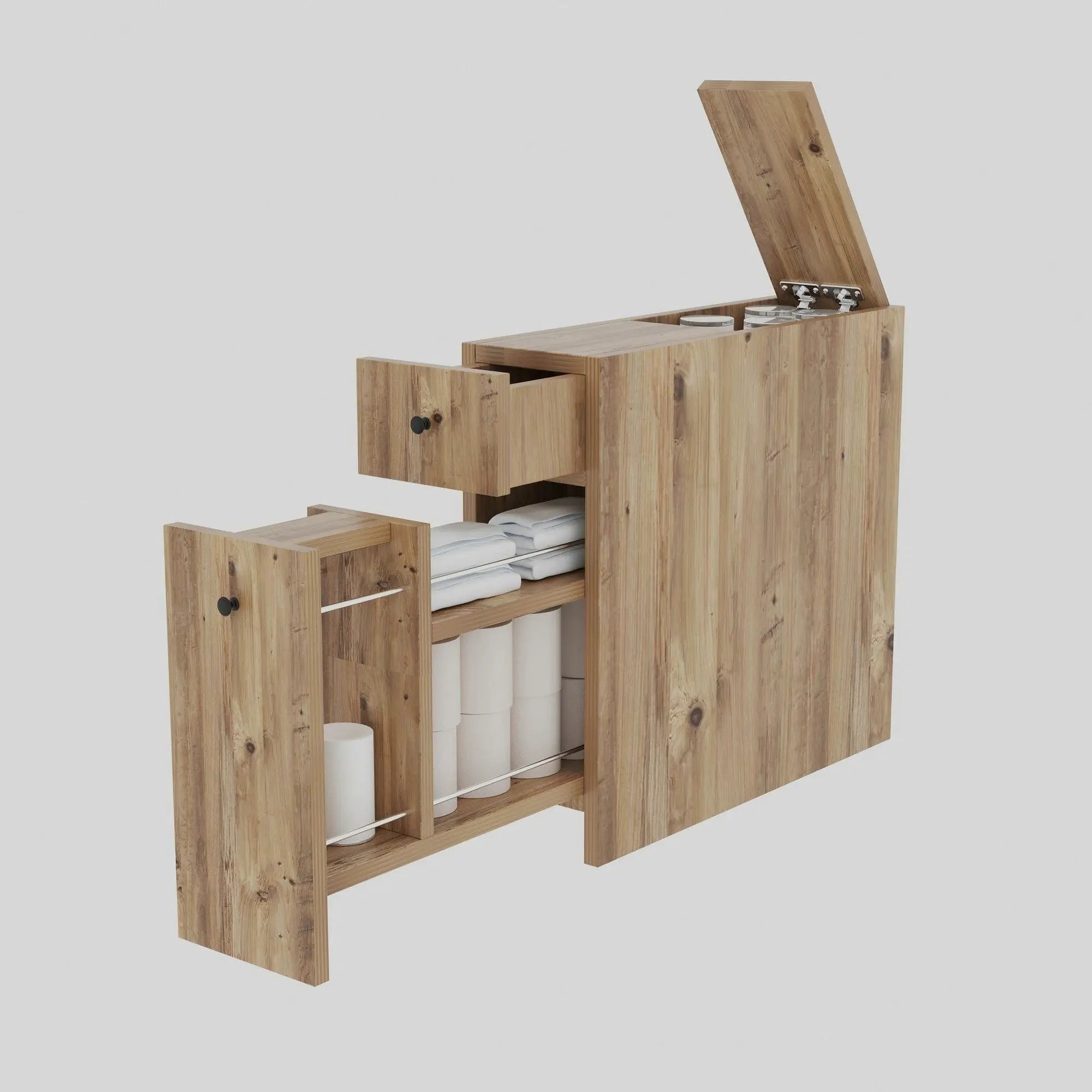 Dulap baie CALENCIA, stejar miere, PAL melaminat, cu 2 sertare, 19x60x55 cm