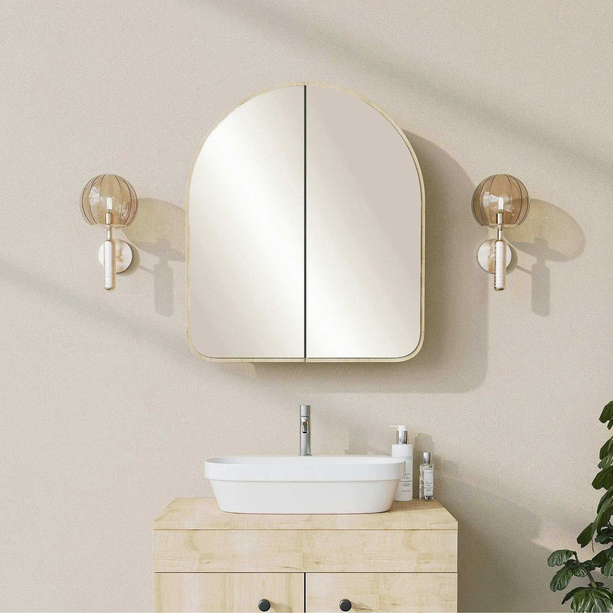Dulap baie HOPE CABINET, stejar inchis, PAL/sticla, cu 2 usi, 50x12x45 cm