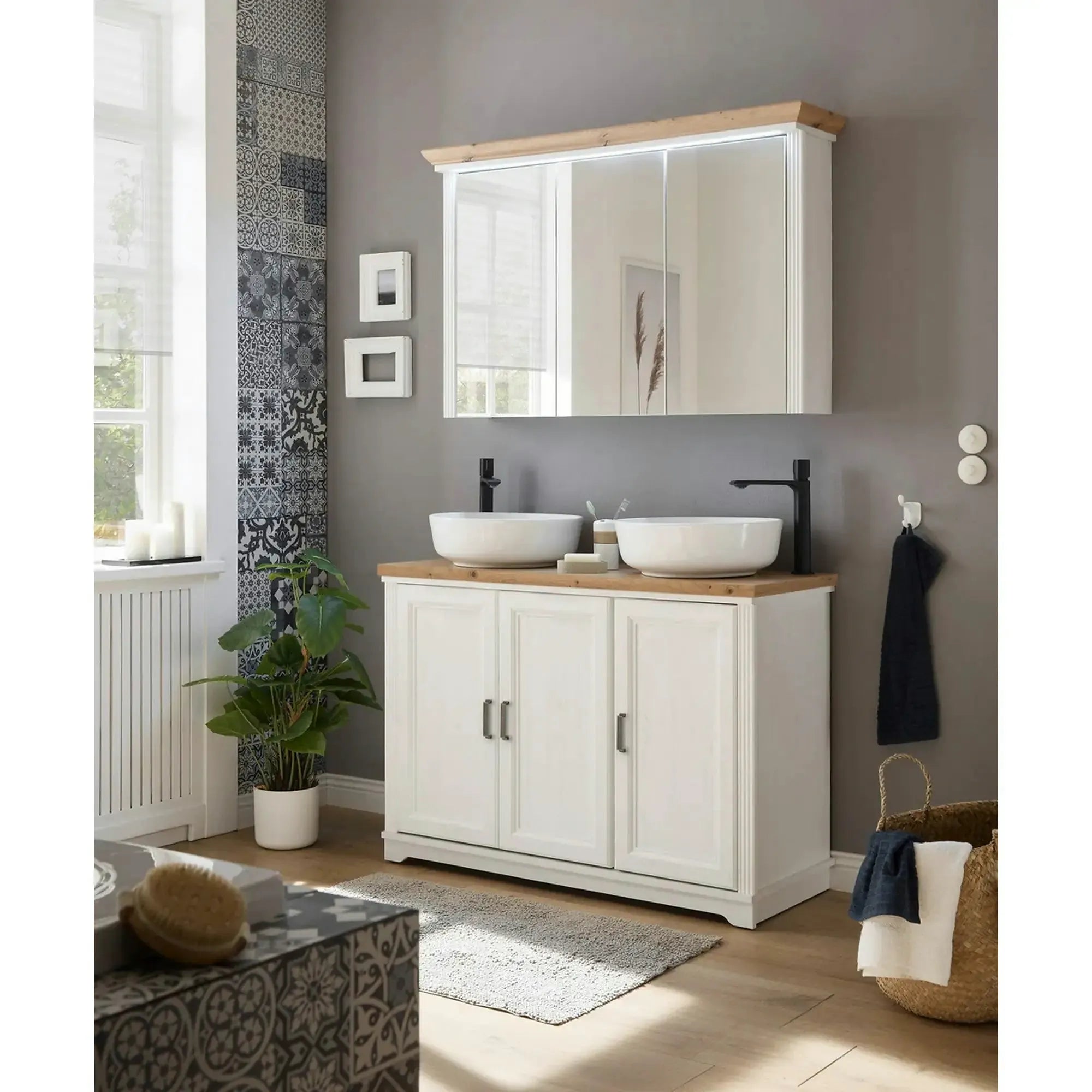 Dulap baie JASMIN, alb/stejar artisan, 116x47x74 cm