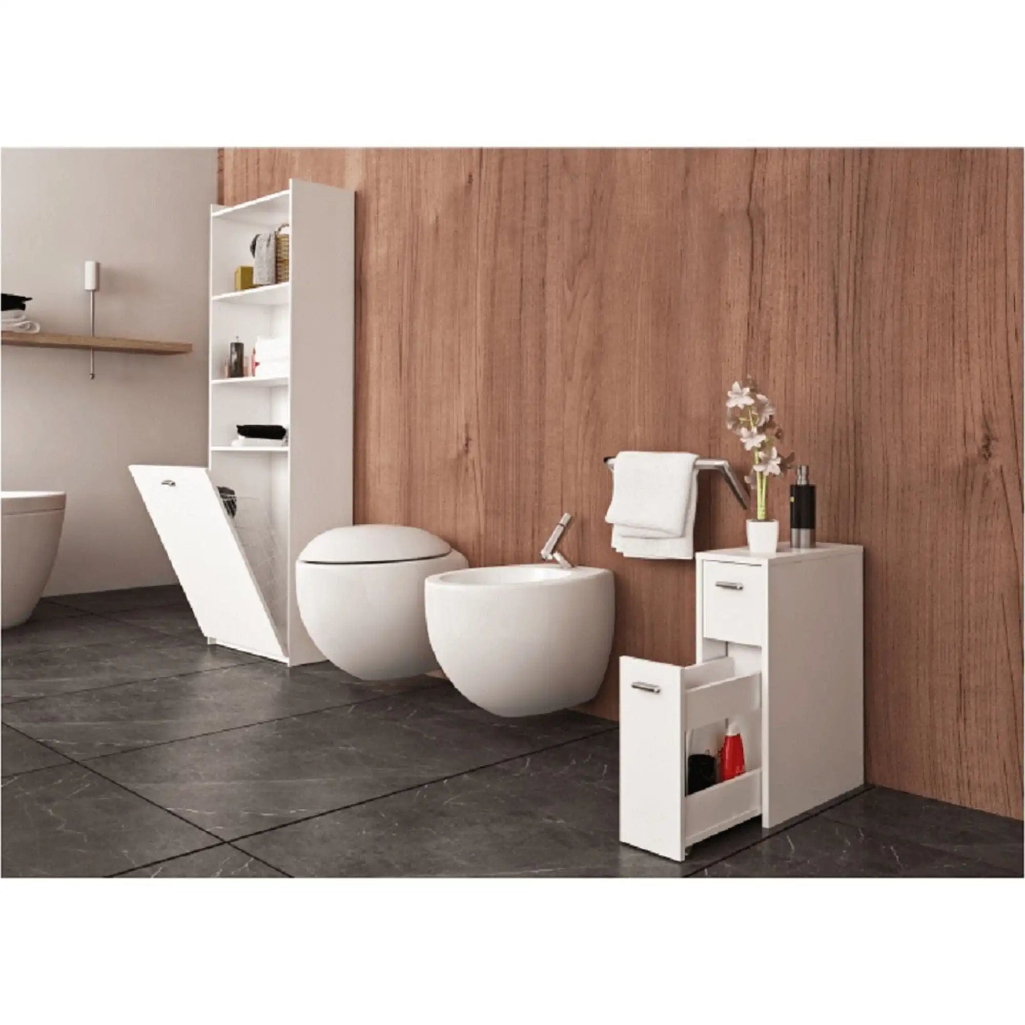 Dulap baie NATALI TYP 8, alb, DTD laminat, cu 2 sertare, 45x20x61 cm