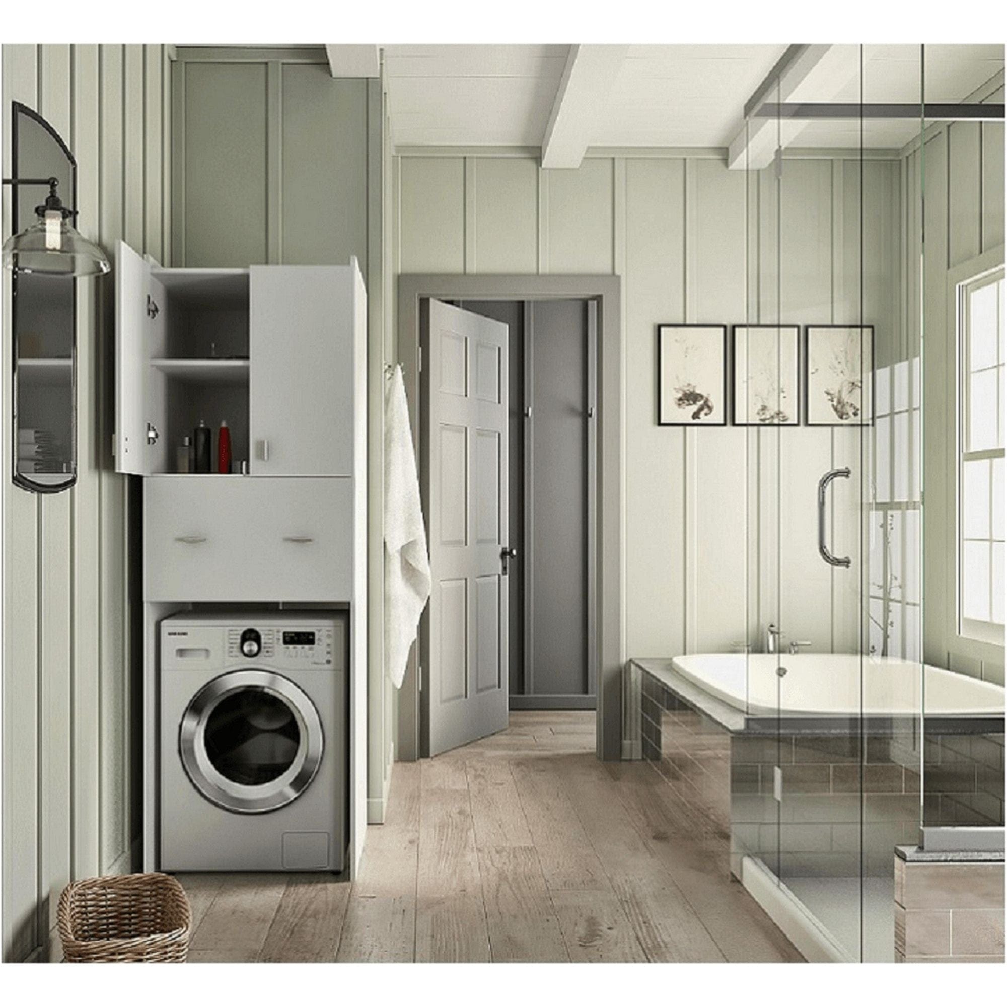 Dulap baie NATALI TYP 9, alb, PAL melaminat, cu 2 usi si un sertar, 64x60x190 cm